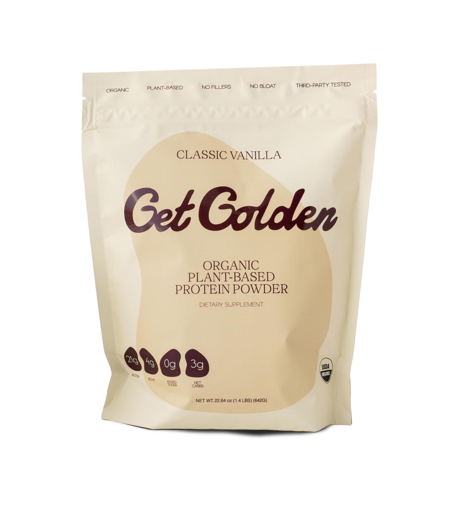Get Golden Organic Classic Vanilla Protein Powder | 21g of Plant Based Protein Powder | Low Carb Gluten Free Dairy Free No Added Sugar Non-GMO | For Shakes & Smoothies (20 Servings 1.4lb Bag) - Buy Online on GoSupps.com