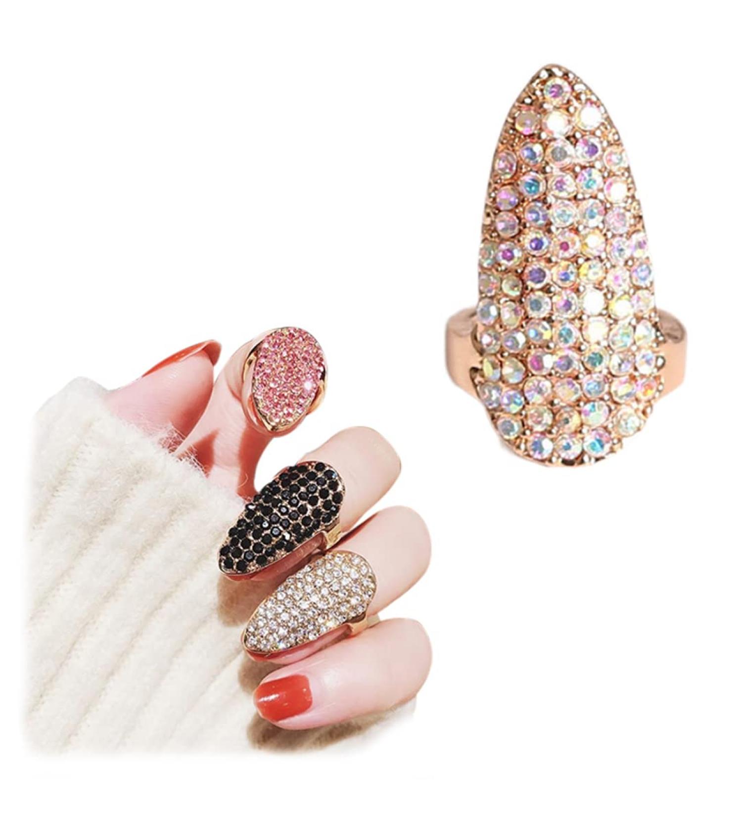 Trendy Glitter-Crystal Finger Tip Rings for Women | Colorful Sparkling Nail Rings for Parties & Events - Buy Online on GoSupps.com