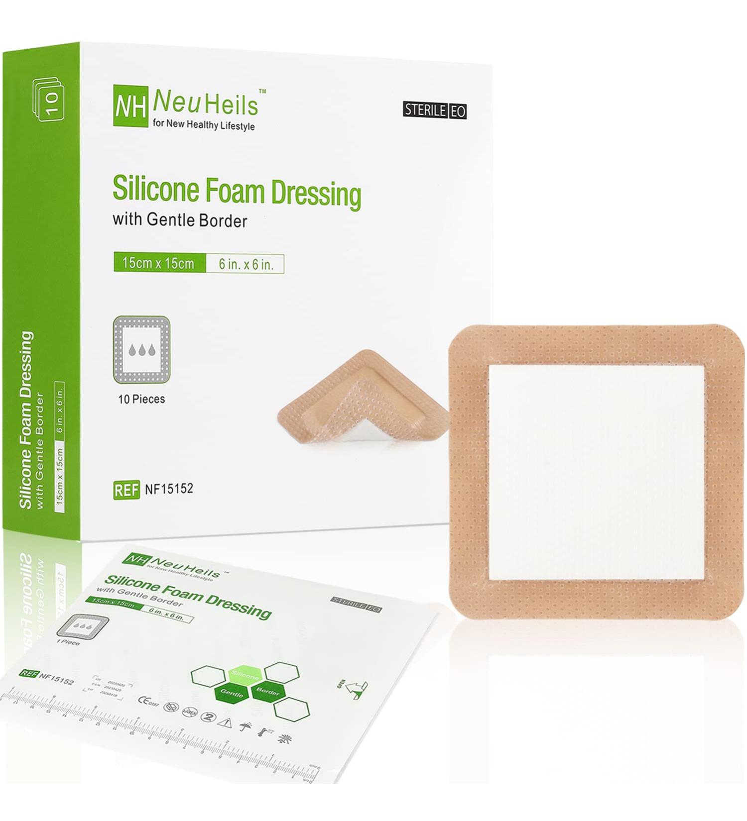 Buy NeuHeils Silicone Adhesive Foam Dressing 6x6 - 10 Pack for Bed Sores & Leg Ulcers | Waterproof & High Absorbency - Buy Online on GoSupps.com