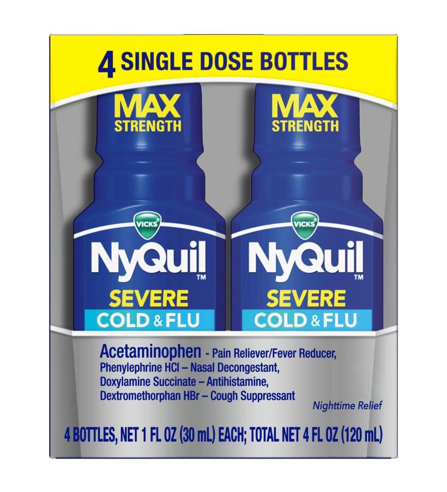 Vicks NyQuil Severe Shots Cold and Flu Nighttime Relief Liquid 1 Fl Oz - Pack of 4 - Buy Online on GoSupps.com
