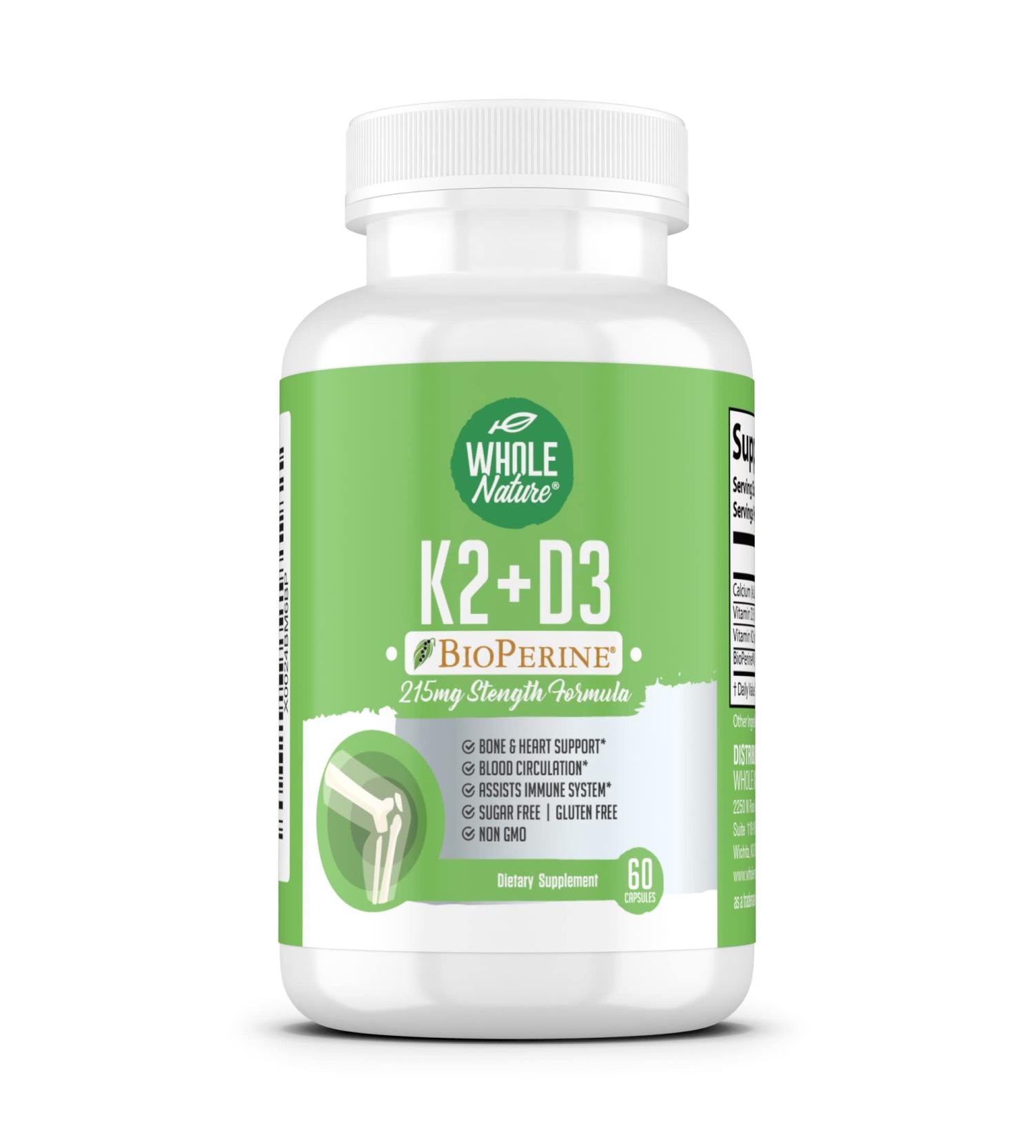 K2 D3 Vitamin Supplement with BioPerine - Vegan Calcium Supplements with Vitamins K and D - 5000 IU - 60 Capsules for Heart & Bone Health - Buy Online on GoSupps.com
