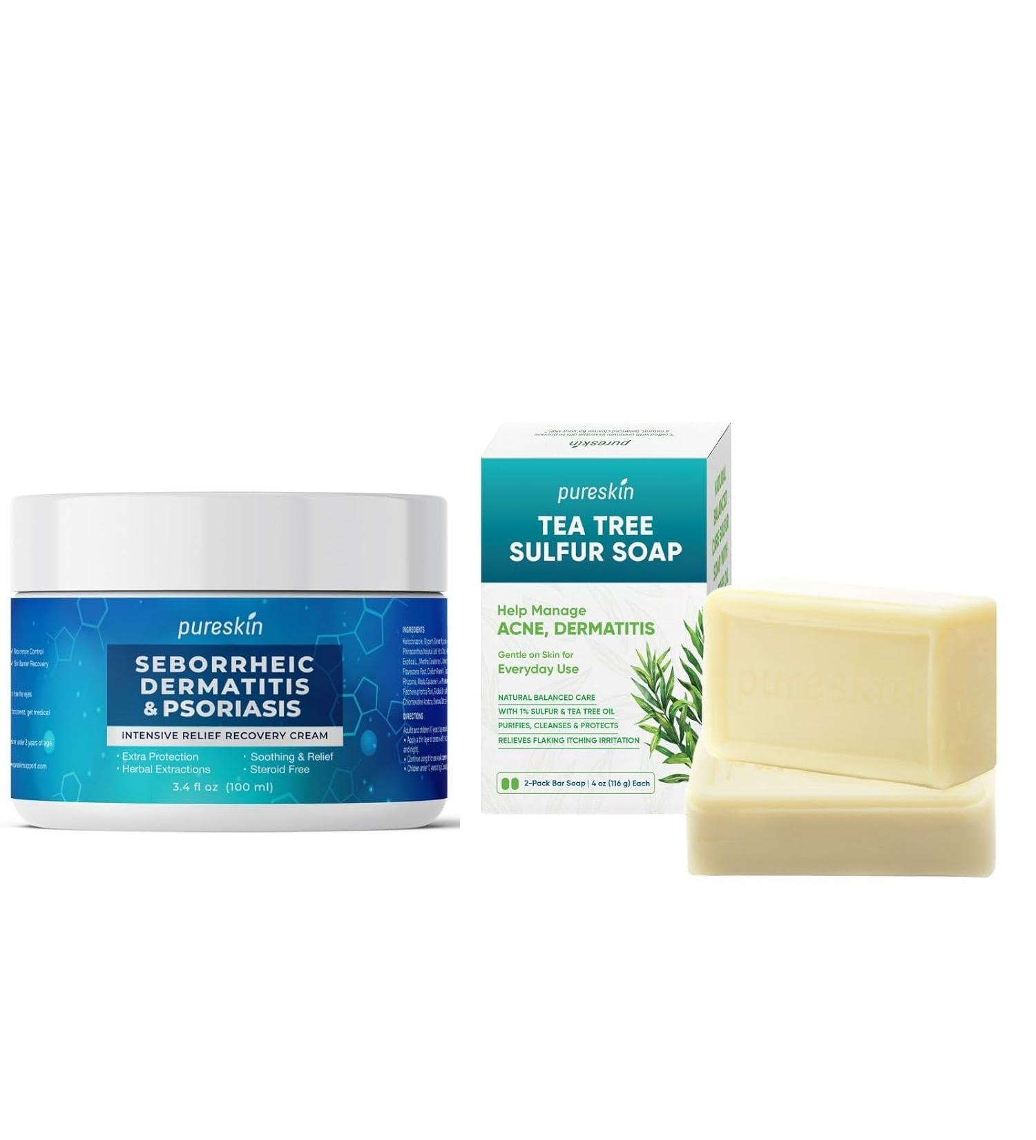 pureskin Calming Cream + Tea Tree Sulfur Soap 2-Pack Bundle 2-Piece Set for Oily Flaky or Blemish-Prone Skin - Buy Online on GoSupps.com