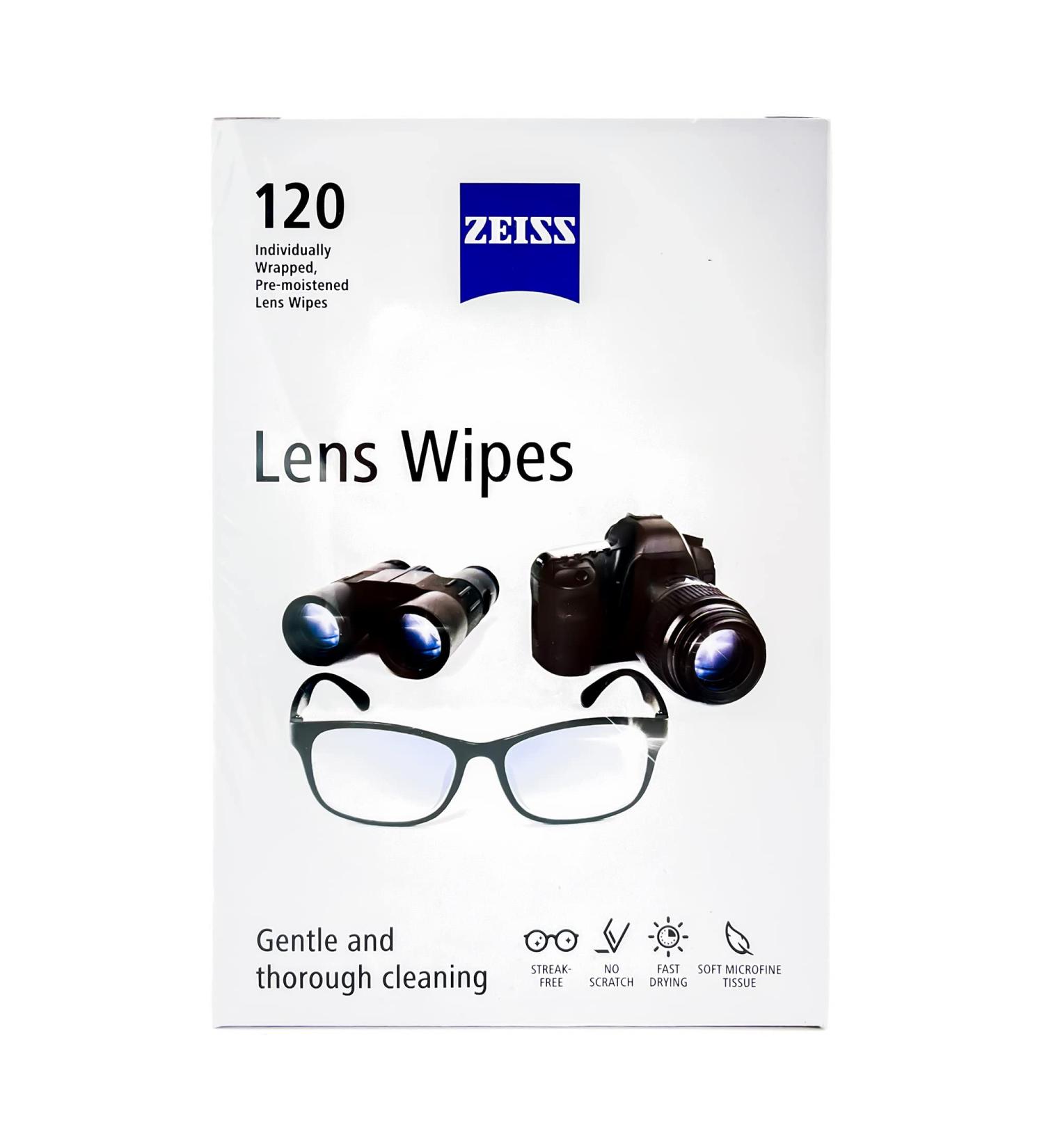 ZEISS Lens Cleaning Wipes - 120 Pre-Moistened Individually Wrapped Wipes for Coated Glass on Binoculars, Glasses, Sunglasses, Camera Lenses, and Scopes - Buy Online on GoSupps.com