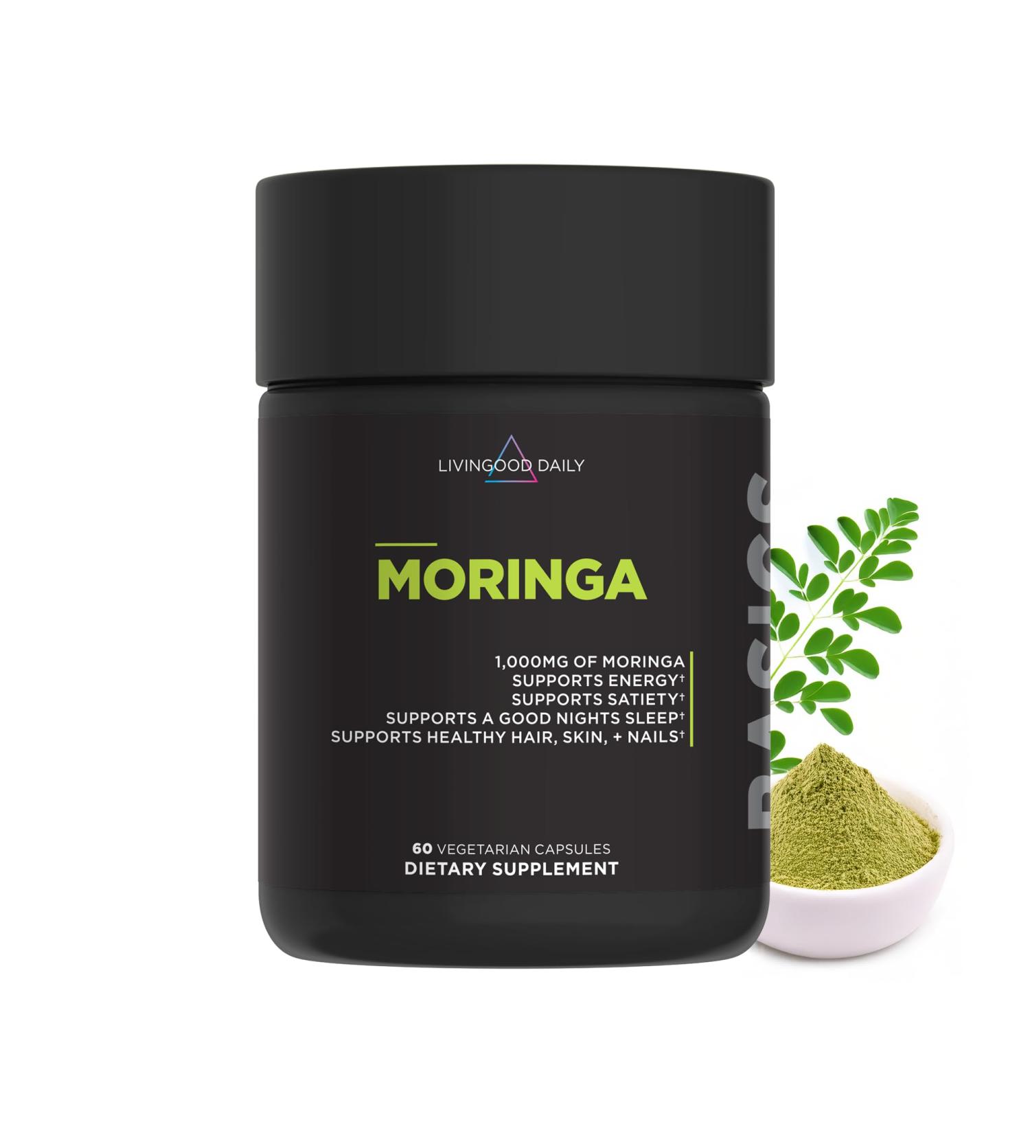 Livingood Daily Moringa Capsules Moringa Supplement for Energy Sleep Satiety Hair Skin Nails & Wellness Plant Based Vegetarian Gluten Free Non GMO Vegan Daily Greens Superfood 60 Capsules - Buy Online on GoSupps.com
