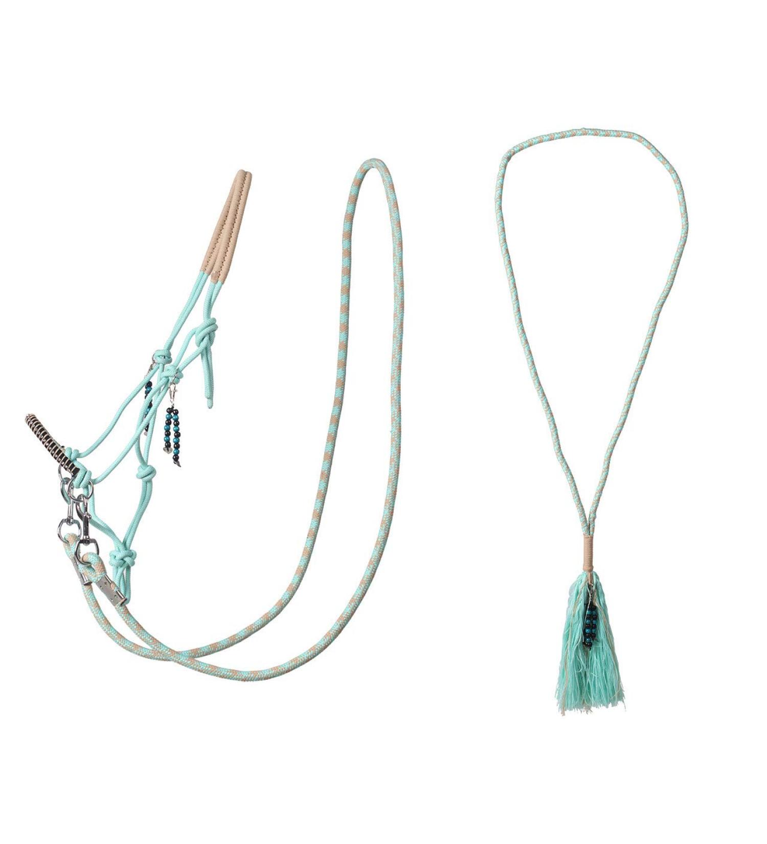 ARBO-INOX Knotted Halter Reins Neck Ring Combo Set Knotted Halter Set (Extra Full Ice-Green) Extra Full Ice-Green