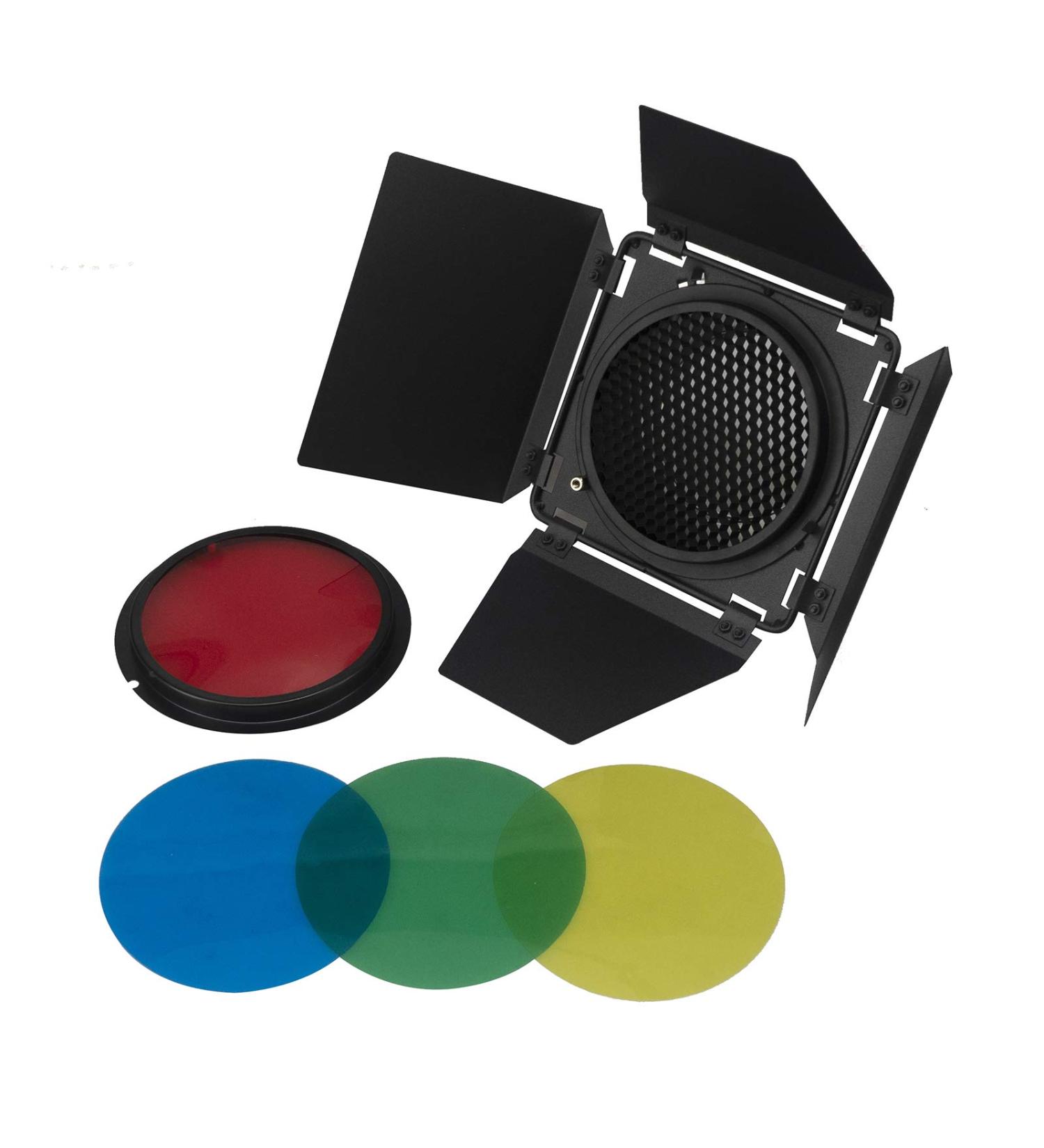 Barn Door with Honeycomb Grid & Color Gel Filters for Bowens Mount LED Lights - Buy Online on GoSupps.com