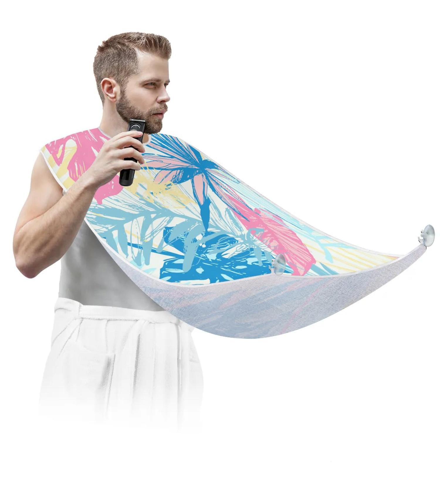 Colorful Tropical Leaf Beard Bib Apron - Waterproof Grooming Cape for Men | Perfect Gift - Non-Stick Hair Catcher with Suction Cups - Buy Online on GoSupps.com