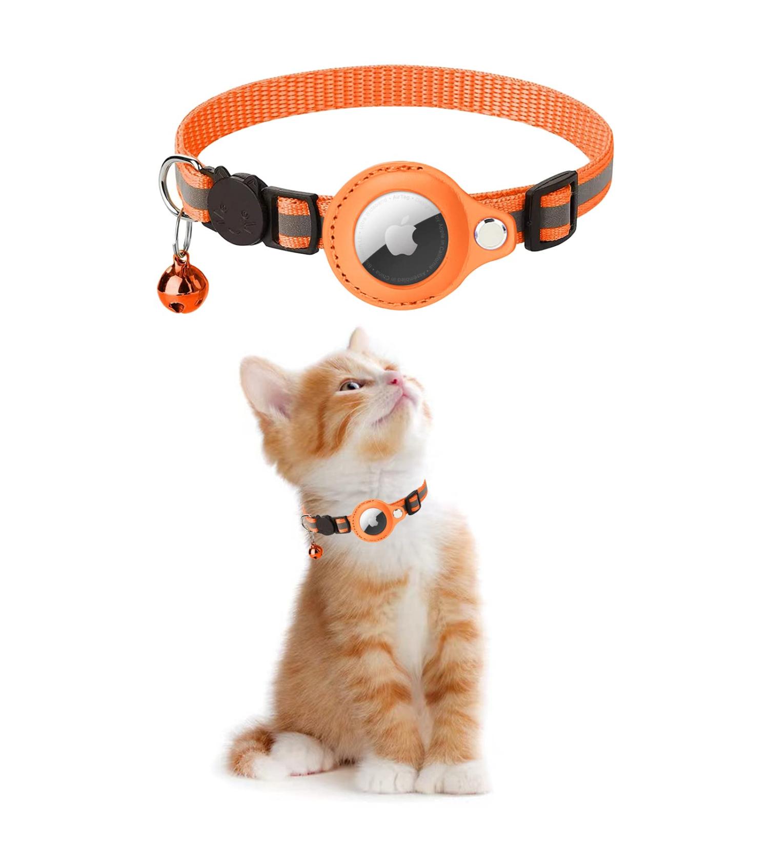 Kolacen Reflecting AirTag Catushage - Adjustable Cat Neck Band with Shell & Bell for Puppies Kittens (Orange) | Safe & Stylish Pet Tracker - Buy Online on GoSupps.com