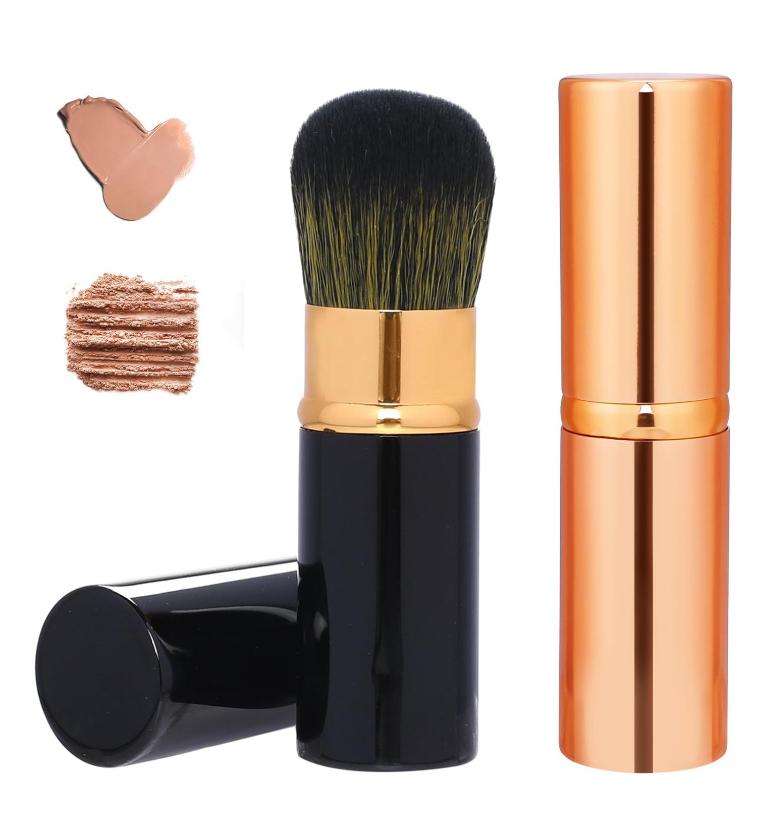 Retractable Blusher Brush with Cover 2 Pack Travel Kabuki Bronzer Makeup Brush Liquid Cream Foundation Powder Brush Extensible Face Blender Brush Professional Concealer Brush for Women (Gold & Black) Black & Gold - Buy Online on GoSupps.com