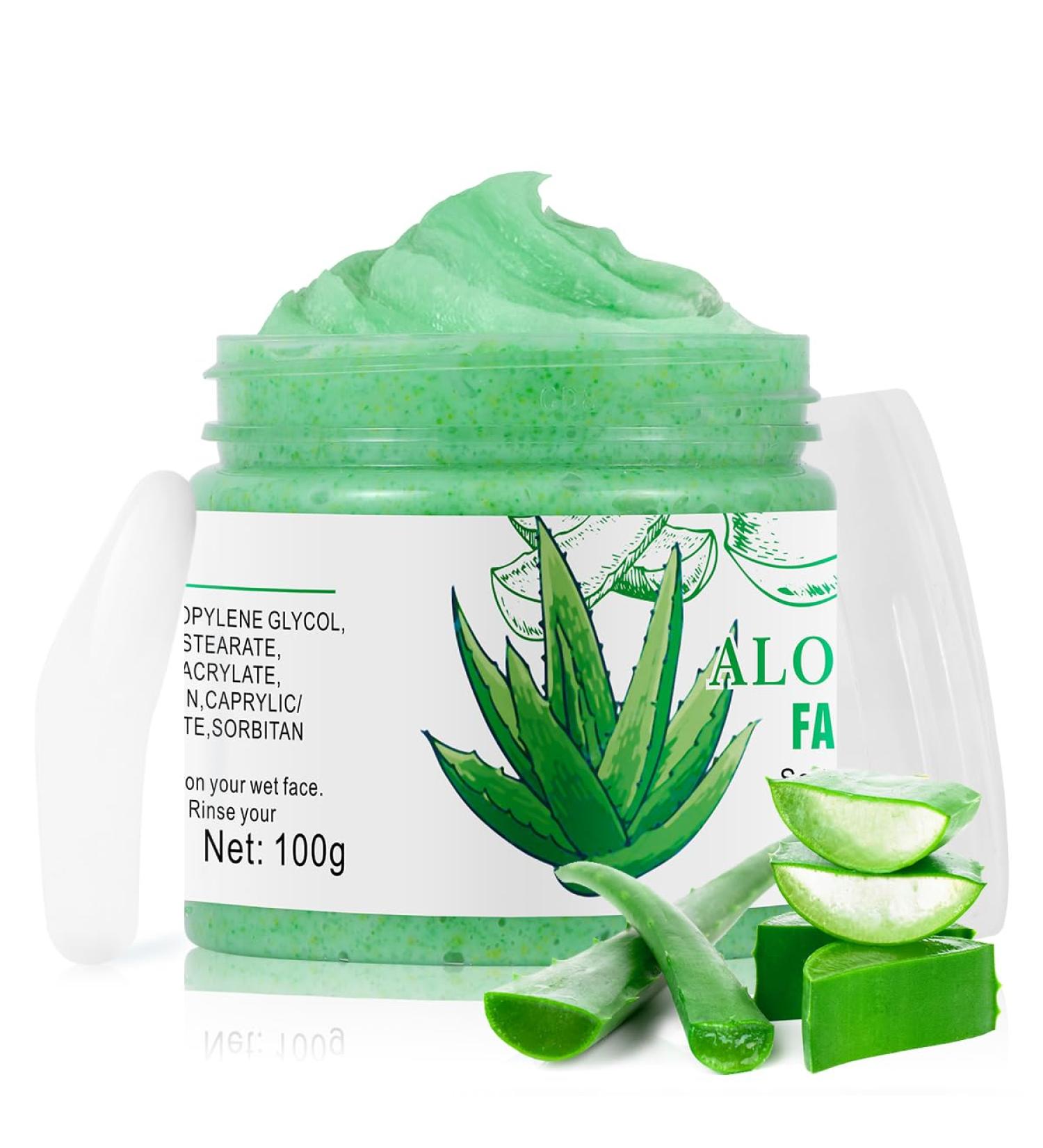 Brightening Aloe Vera Facial Scrub - Exfoliating Face Wash for Blackheads & Dark Spots | Deep Cleansing Exfoliator - Buy Online on GoSupps.com