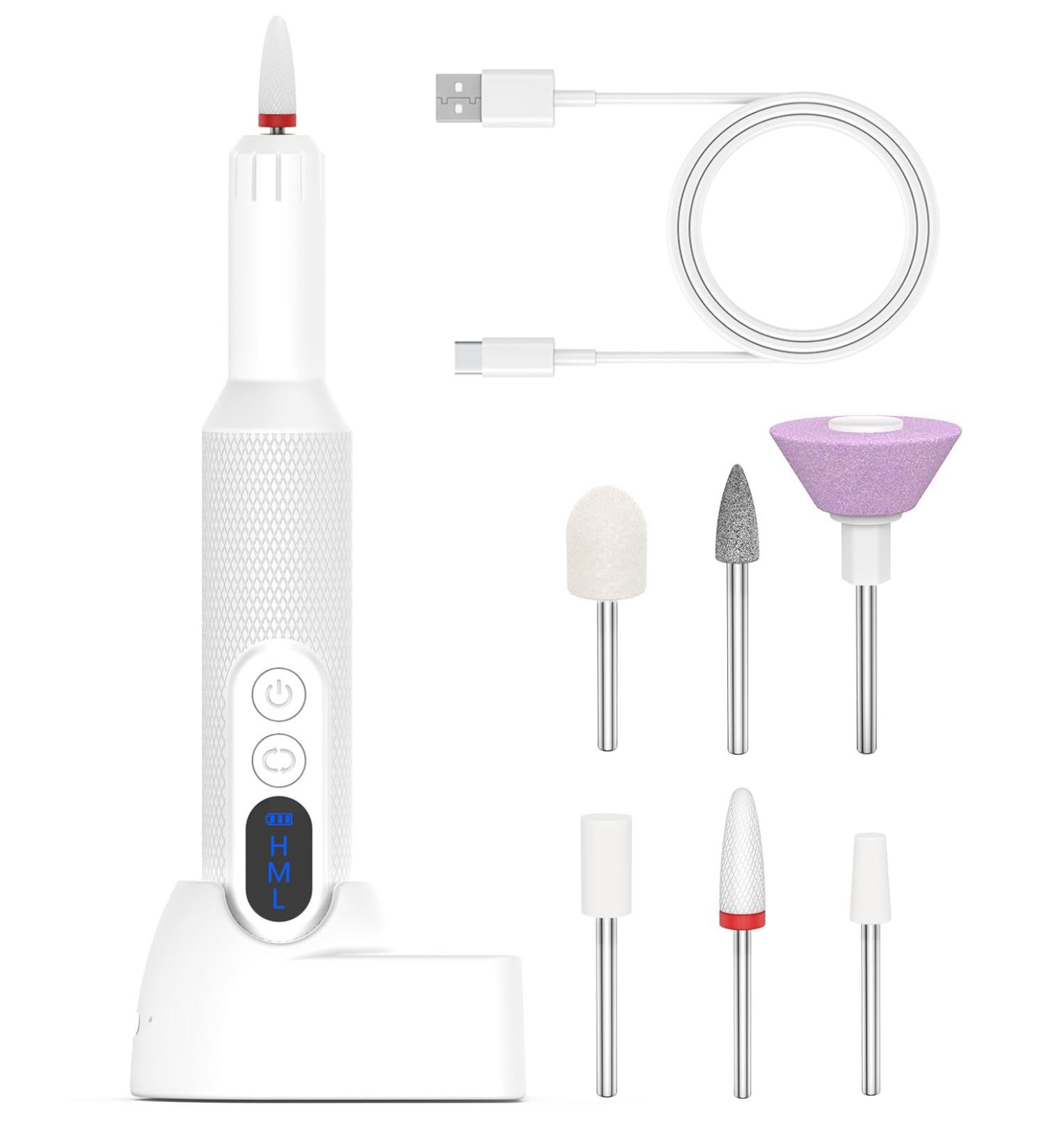 Professional Electric Nail Drill with 6 Bits for Acrylic Gel Nails - White - Buy Online on GoSupps.com