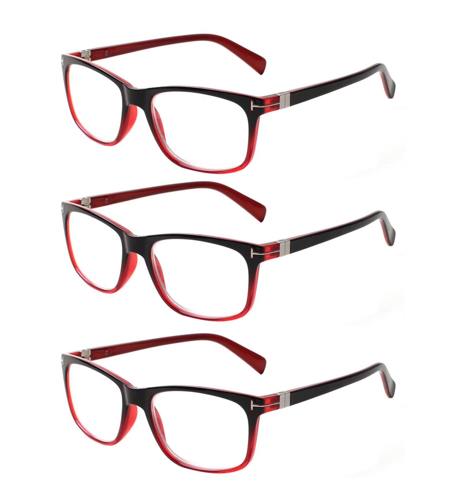 Kerecsen 3 Pack Women's Reading Glasses - High-Quality Rectangular Design with Feather Hinges | Comfortable Reading Aid (2.75 & 3 in Deep Red) - Buy Online on GoSupps.com