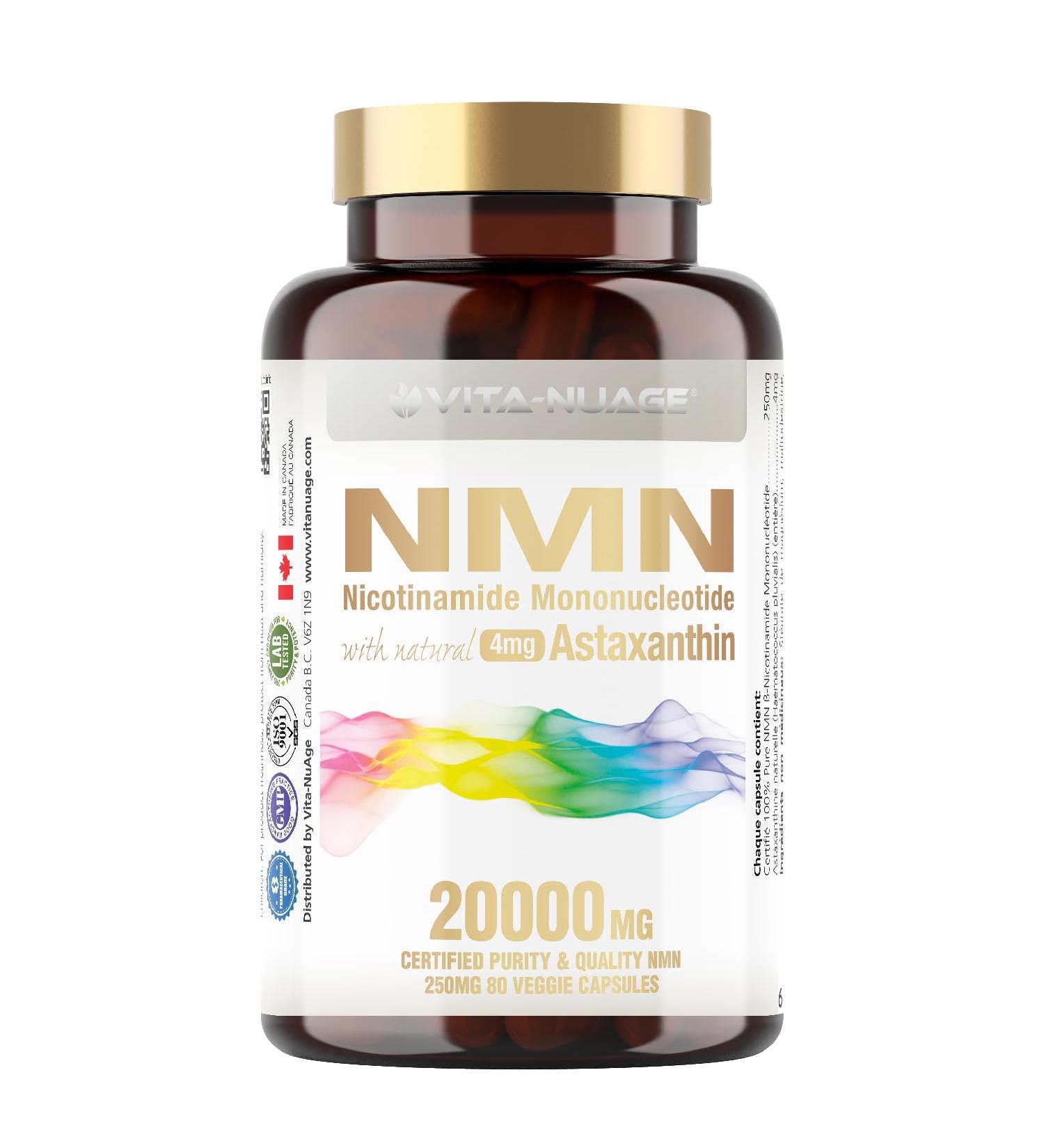 Vita-NuAge NMN20000 Enhanced with Astaxanthin 100% Purity NMN 250mg per Capsule for a Powerful Ultra Fine NAD+ Boost. Elevate Cellular Energy Fortify Immunity and Embrace Healthy Aging (80 Count) - Buy Online on GoSupps.com