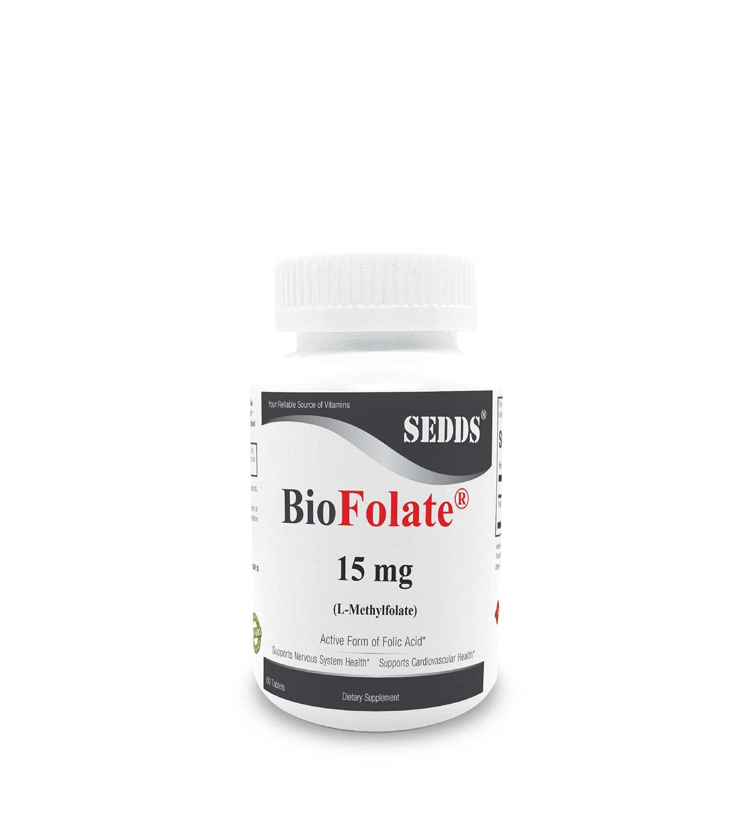 SEDDS BioFolate 15mg | 60 Tablets | Bioavailable Folic Acid | Non-GMO | Gluten Free | Made in USA - Buy Online on GoSupps.com