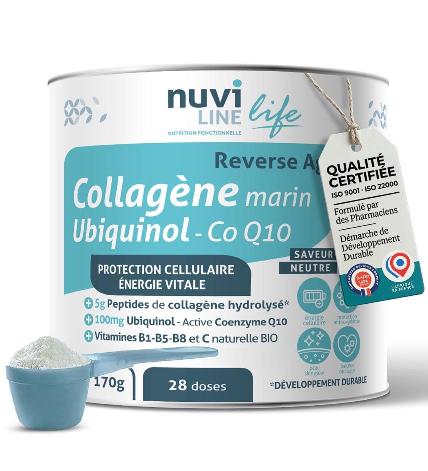 NUVILINE Life | Collag ne Poudre Vitalit & Anti- ge | Formule biodisponible 4kDa avec Ubiquinol (CoQ10) & Vitamines | Go t Neutre |170g 170 g Anti- ge & nergie - Buy Online on GoSupps.com