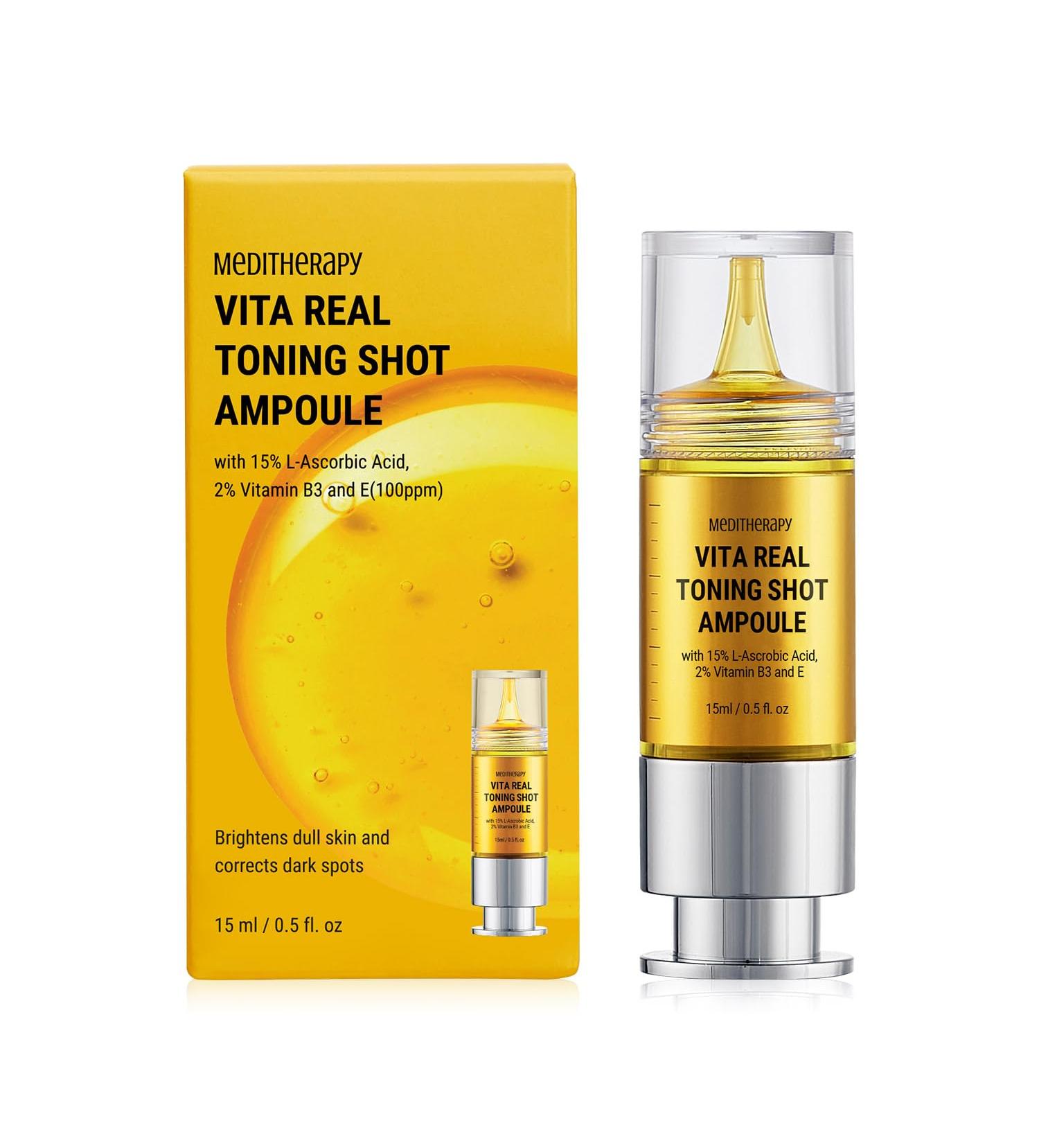 Buy MEDITHERAPY VITA REAL Shot Toning Ampoule | Pure Vitamin C Serum for Blemish Care & Radiance | Korean Skincare - 0.5 fl. oz - Buy Online on GoSupps.com