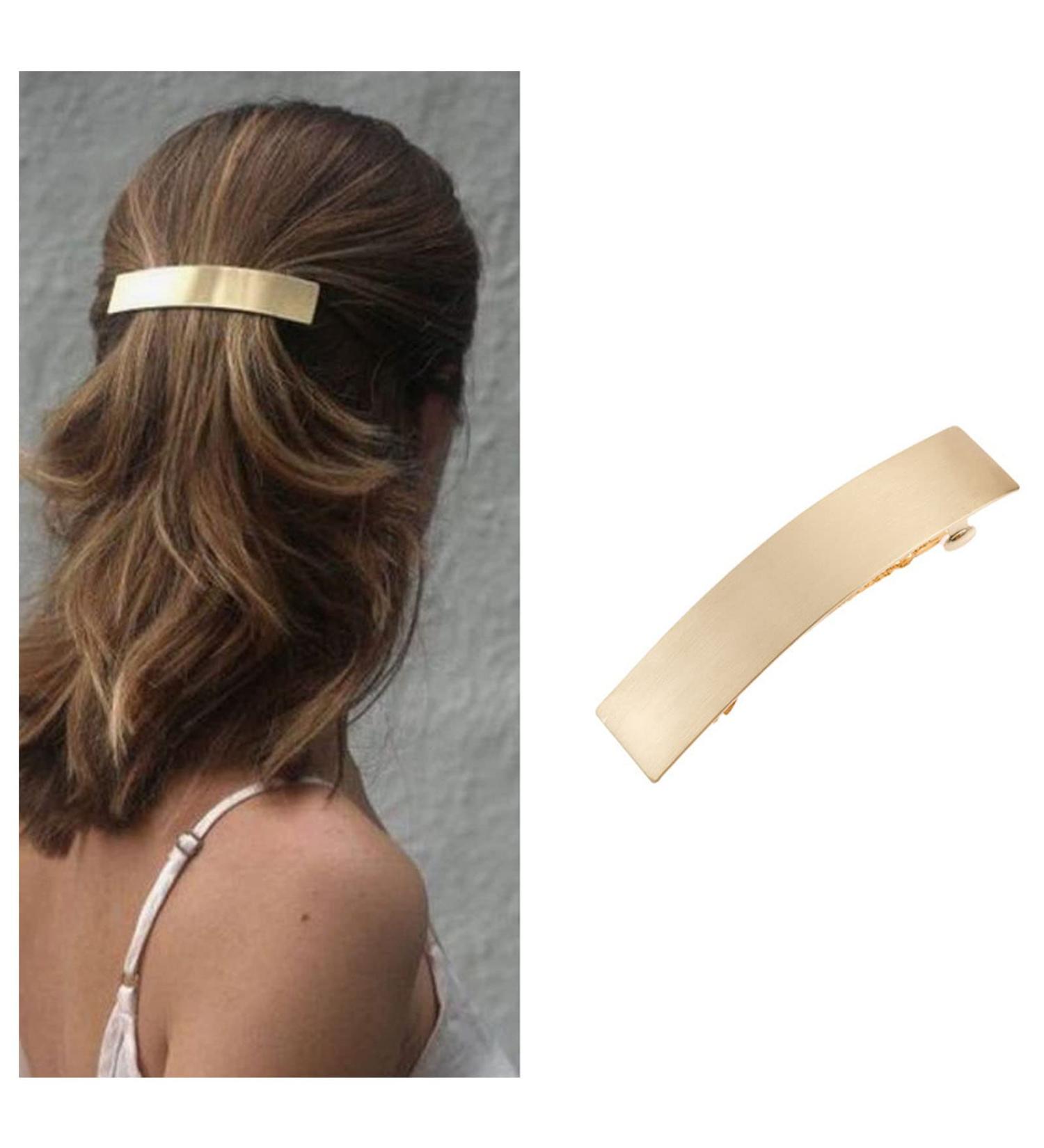 Iaceble French Metal Bar Hairclip Barrette - Gold Geometry Rectangular Hair Clip for Women and Girls - Buy Online on GoSupps.com