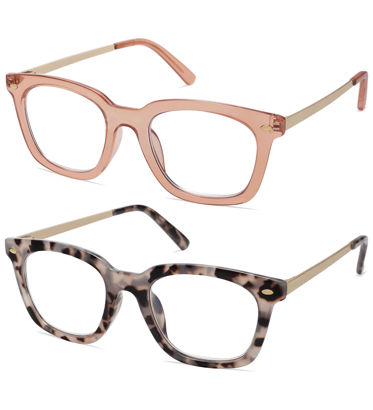 AMOMOMA Retro Square Blue Light Blocking Reading Glasses for Women - Transparent Brown+c3 Grey Tortoise 1.5x | AM6033 C2 - Buy Online on GoSupps.com