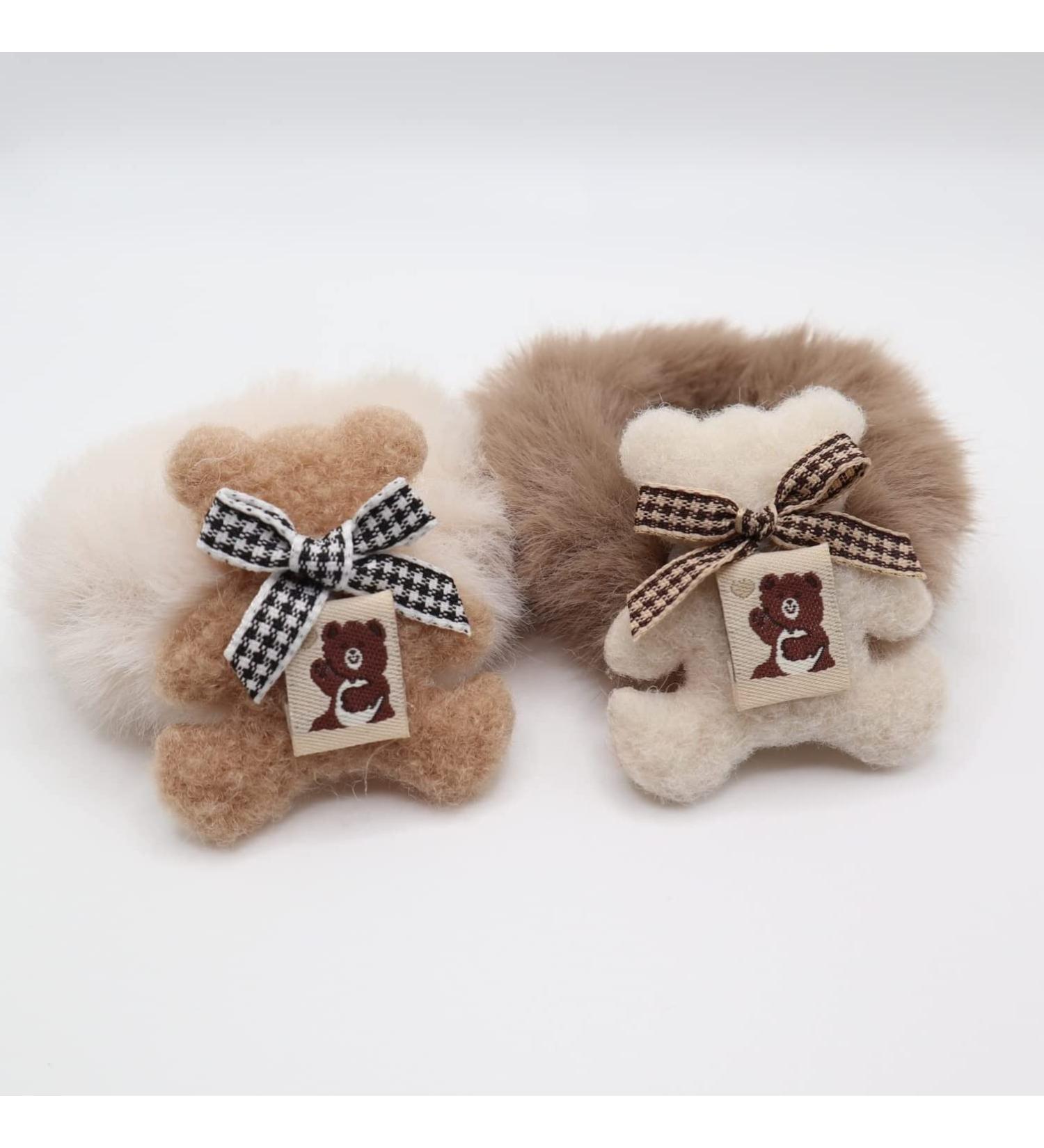Cute Plush Furry Hair Scrunchies for Girls - Beige & Brown Ponytail Holders - Buy Online on GoSupps.com
