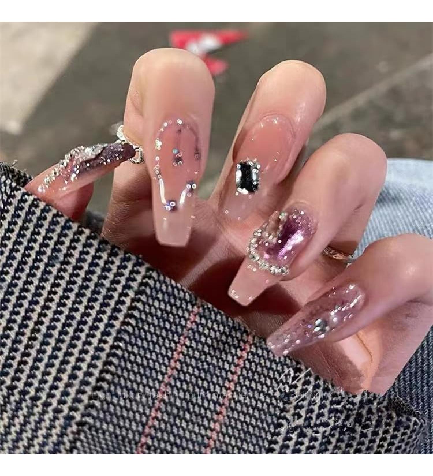 24Pcs/Set Press On Nails Long False Nails Acrylic Fake Nails Full Cover Nails Tips Artificial Finger Manicure Press on nails for Women and Girls - Buy Online on GoSupps.com