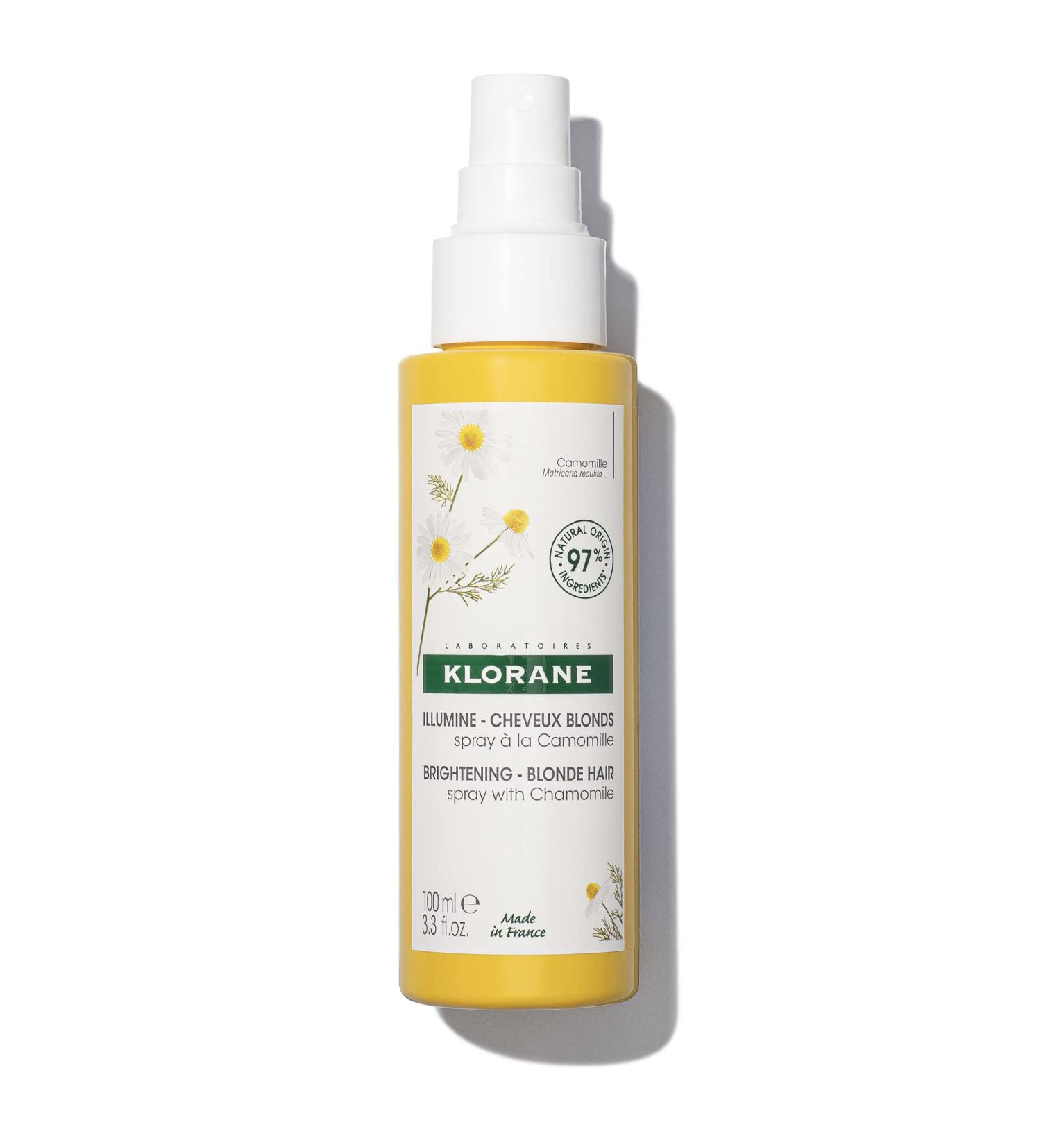 Klorane   Brightening Sun Lightening Spray with Chamomile   Enhances Highlights & Brightens Blonde Hair   Hydrogen Peroxide  Ammonia  Silicone  Paraben & Sulfate Free   3.3 fl. oz.