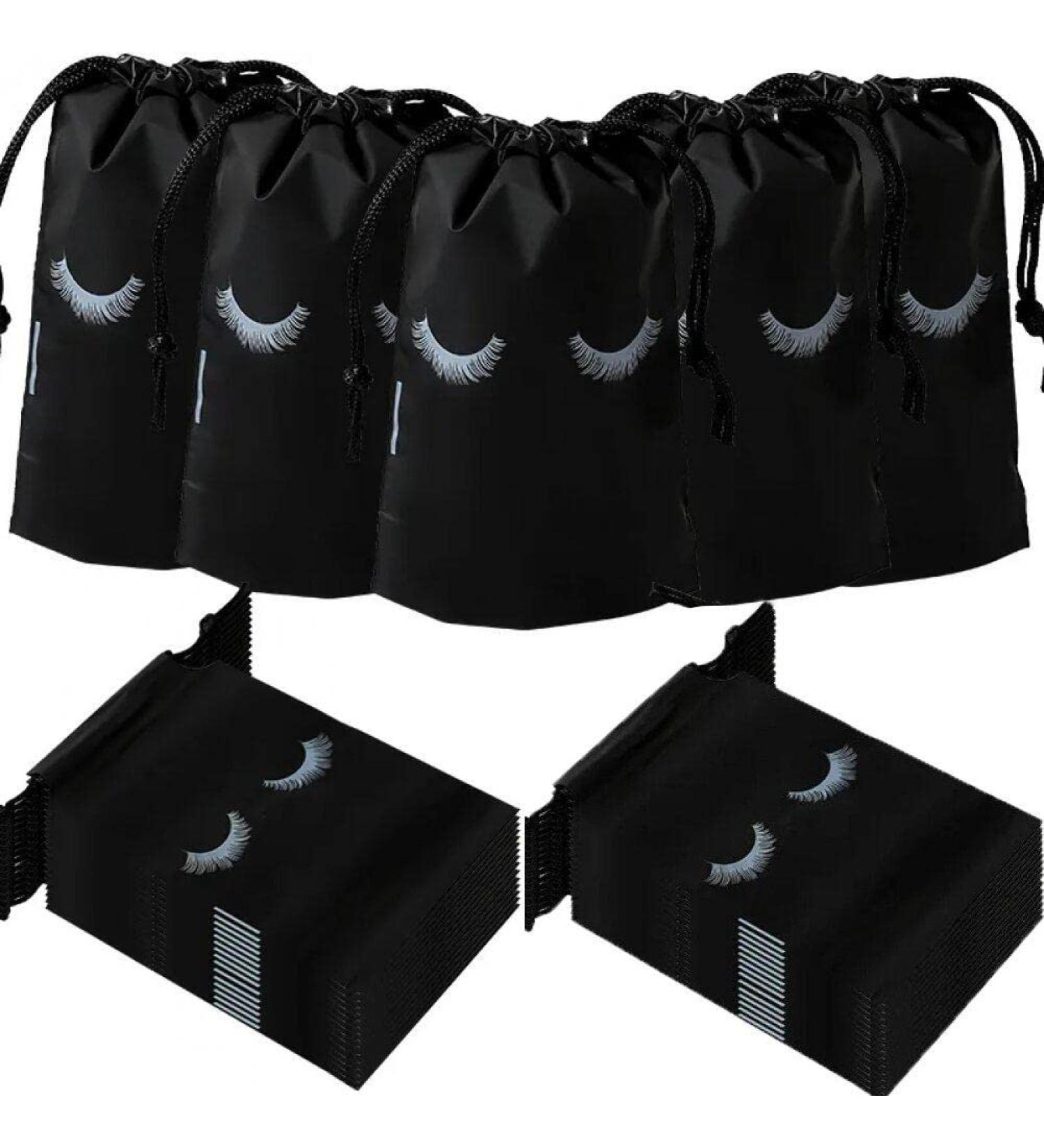 Eyelash Aftercare Bags 50pcs Portable Eyelash Drawstring Bundle Pocket for Travel Reusable Makeup Tool Storage Bags for Women Men Black - Buy Online on GoSupps.com