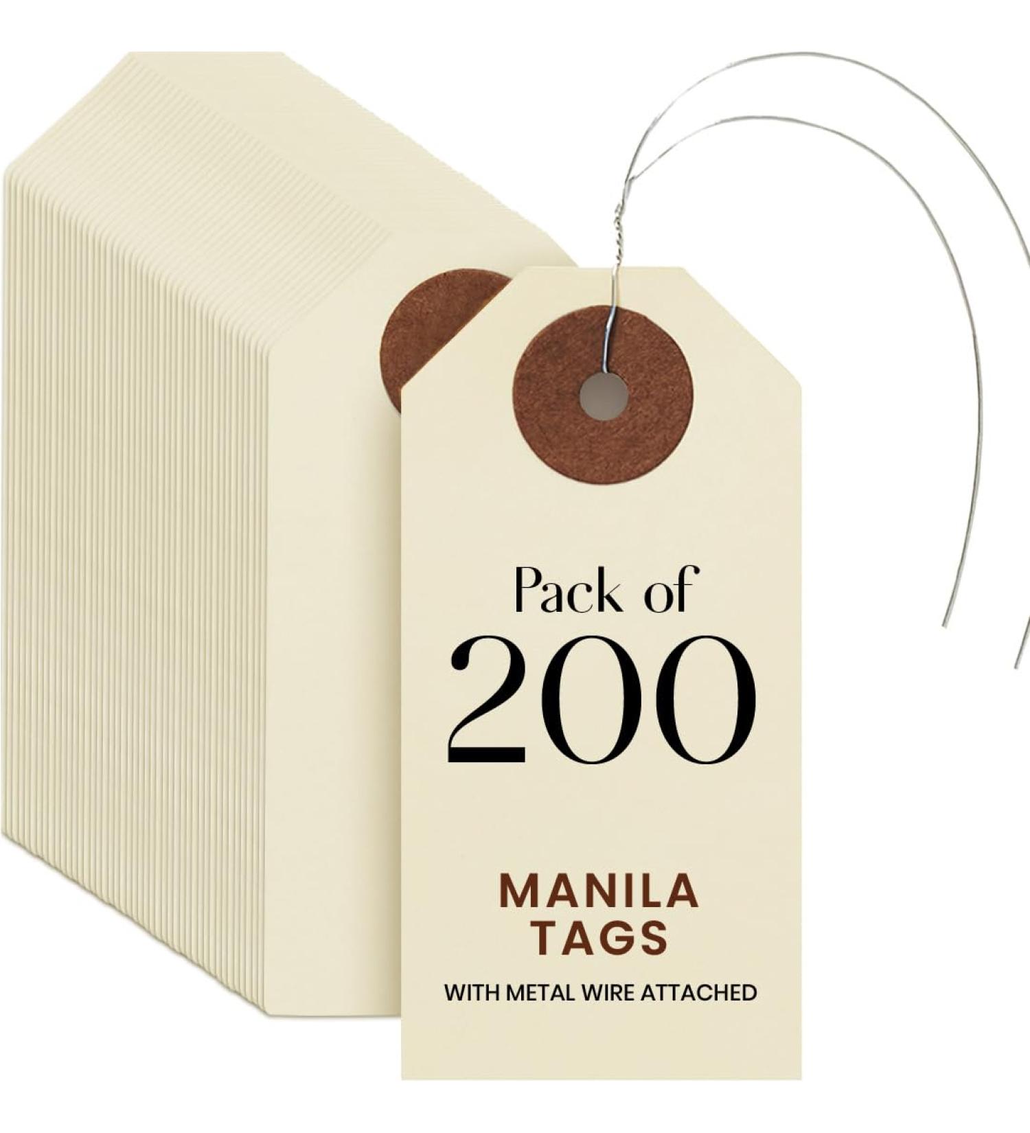 9pt Creme Manila Tag w/Wire Hanger Set of 200 Size #1 - Buy Online on GoSupps.com