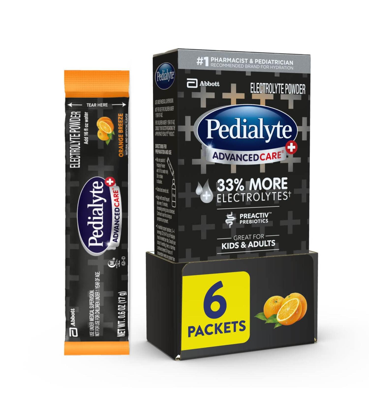 Pedialyte AdvancedCare Plus Electrolyte Powder - 33% More Electrolytes & PreActiv Prebiotics  Orange Breeze  6 Pack - Buy Online on GoSupps.com