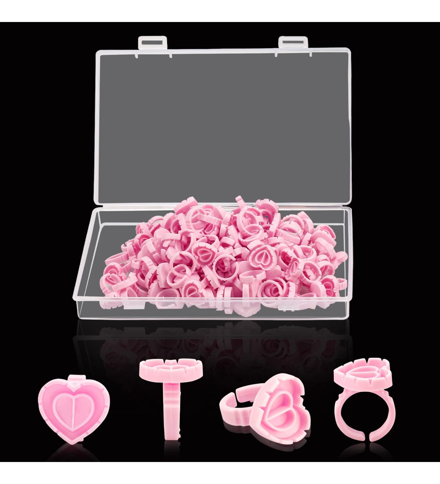 100PCS Disposable Glue Rings for Eyelash Extensions - Heart-Shaped Lash Fan Blossom Supplies - Pink - Buy Online on GoSupps.com