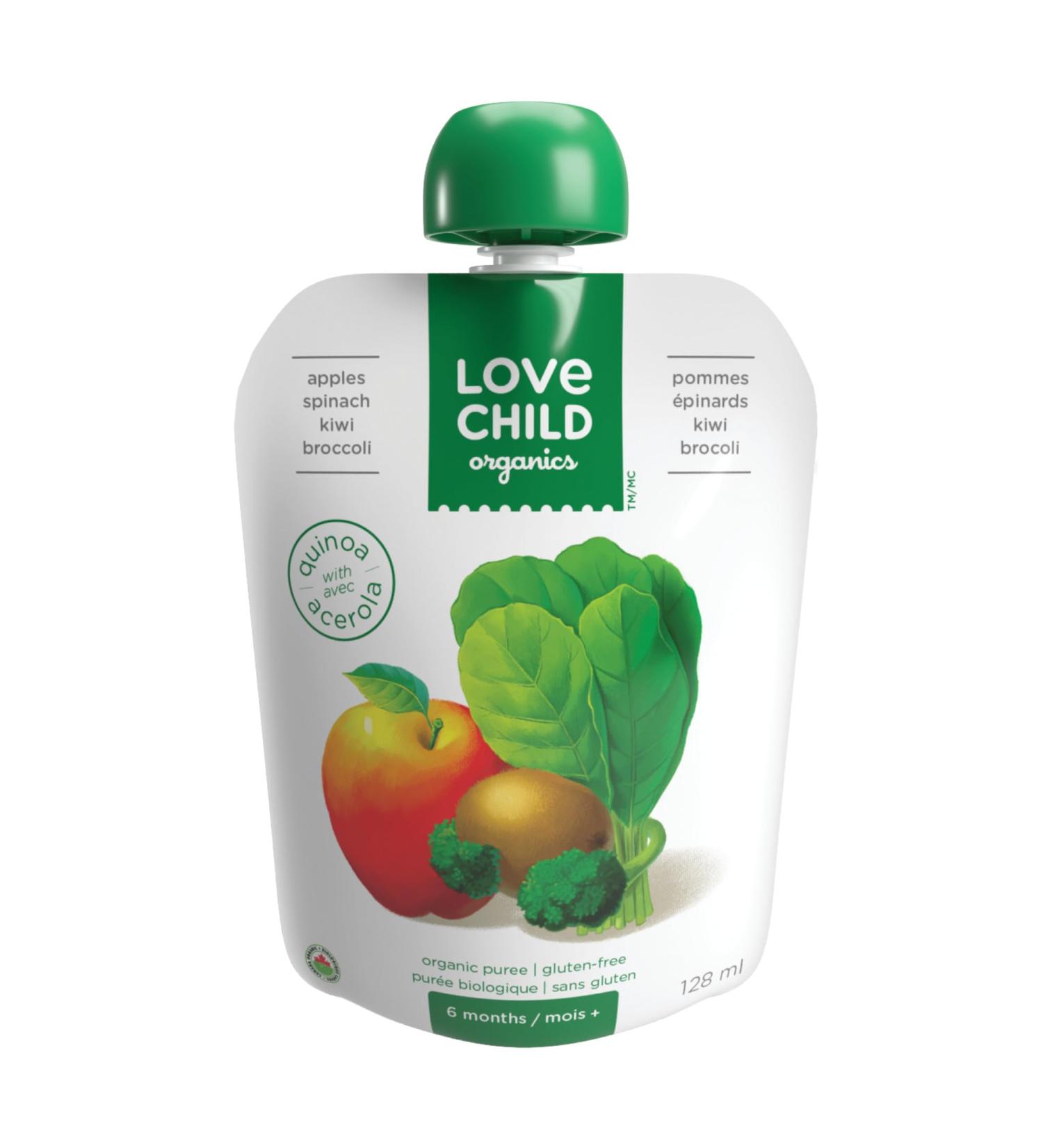 Love Child Organics Apples Spinach Kiwi + Broccoli Puree - 128 ml - Buy Online on GoSupps.com