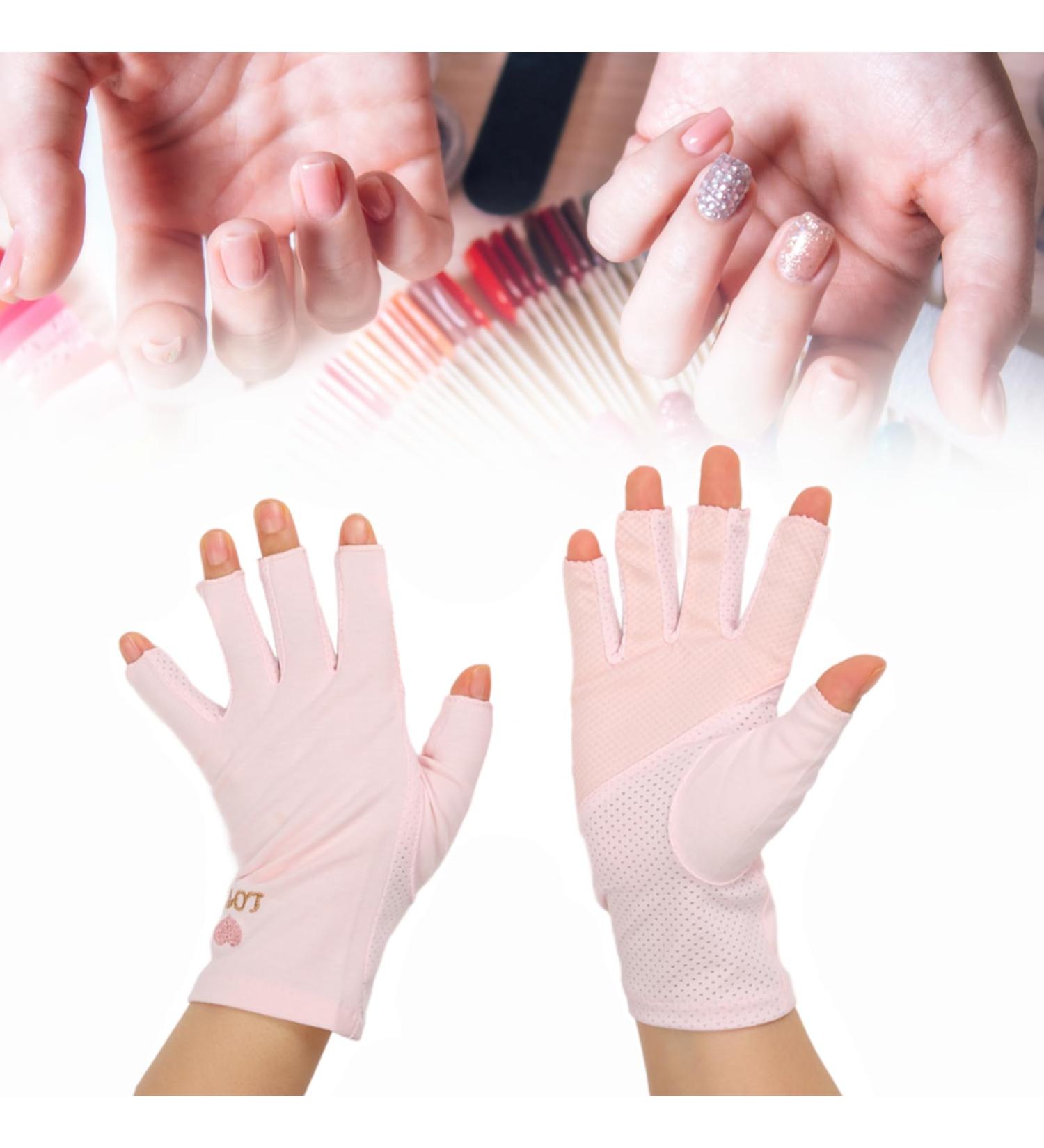 Anti UV Gloves for Gel Nail Lamp Manicure Gloves UV Protection Stretchy Breathable Fingerless Fiber Cotton Nail Lamp Gloves for Home Salon(Pink) - Buy Online on GoSupps.com