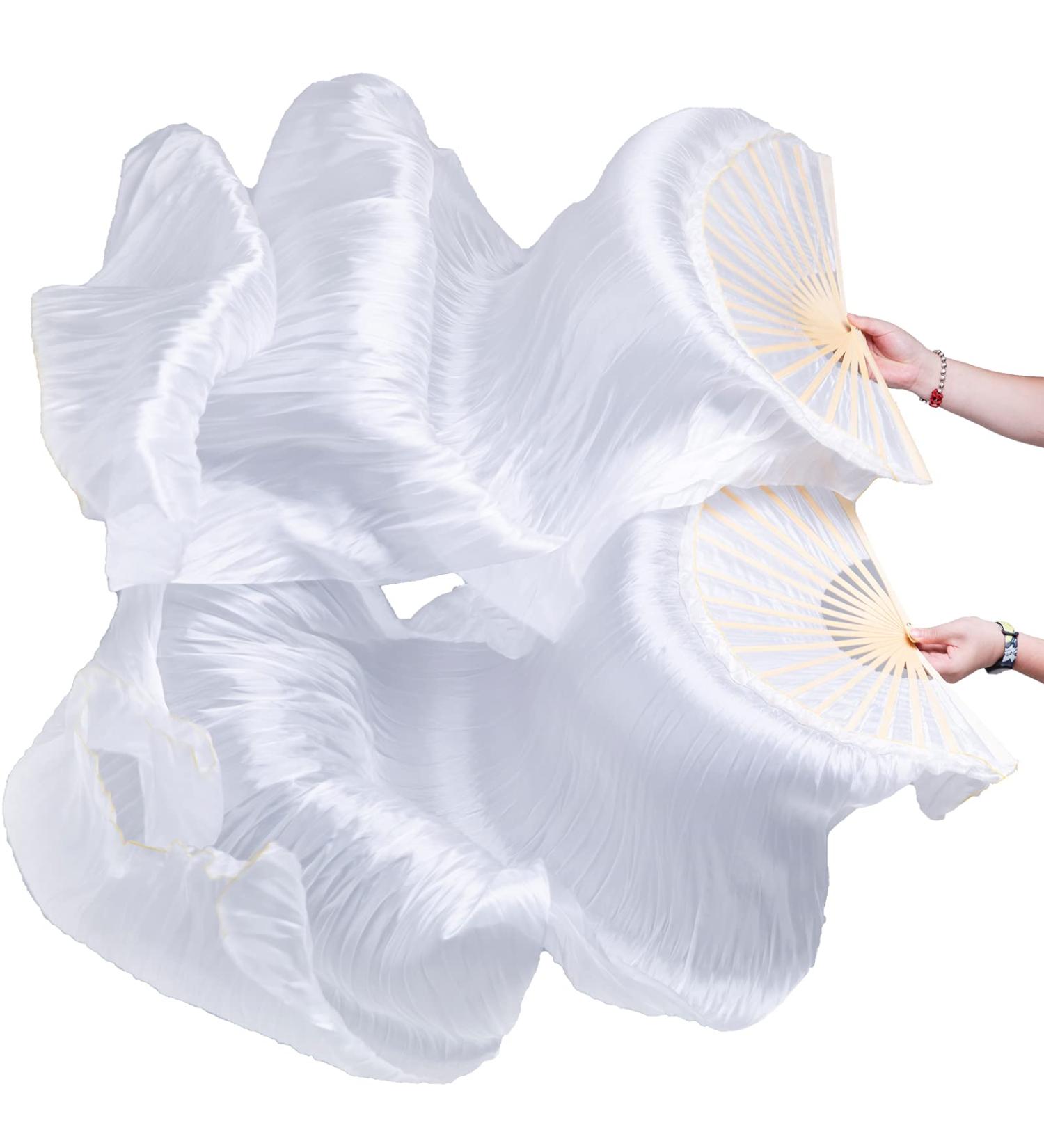 White Silk Belly Dance Fan Veils - Hand-Made 1.8m - FJYIRI Women - Buy Online on GoSupps.com