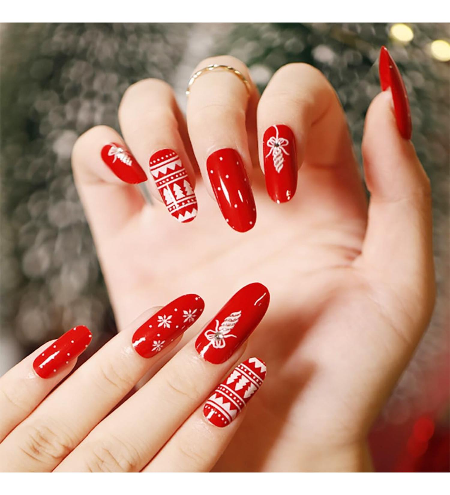 Brishow Christmas Artificial Nails - 24 Ballerina Red Press-On Acrylics for Women & Girls - Buy Online on GoSupps.com