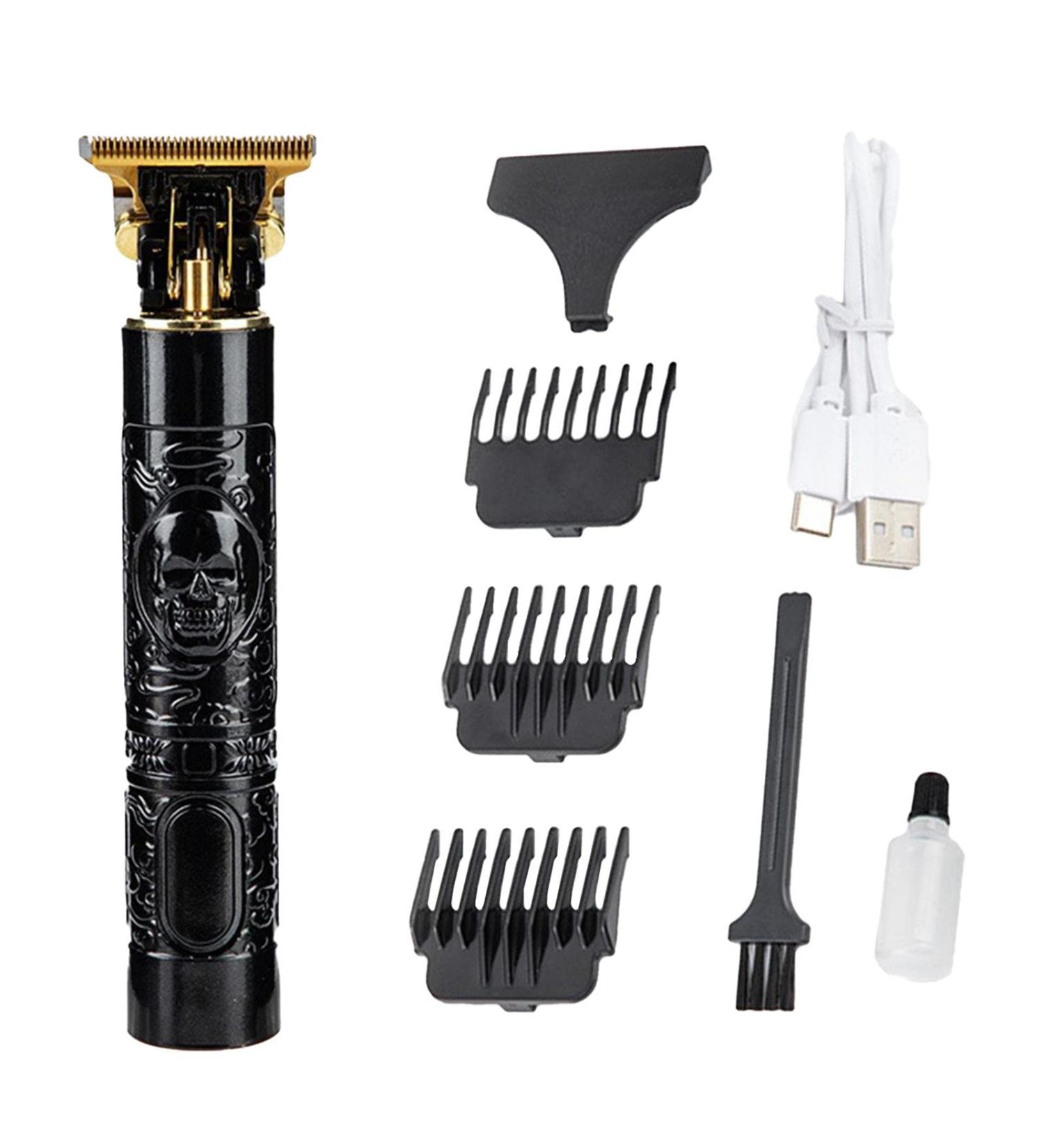 USB T9 Hair - Rechargeable Skull Embossed Beard Trimmer for Men Rechargeable Grooming Kit for Facial Hair - Hair Shaver & Groomer Nanyaciv Black - Buy Online on GoSupps.com