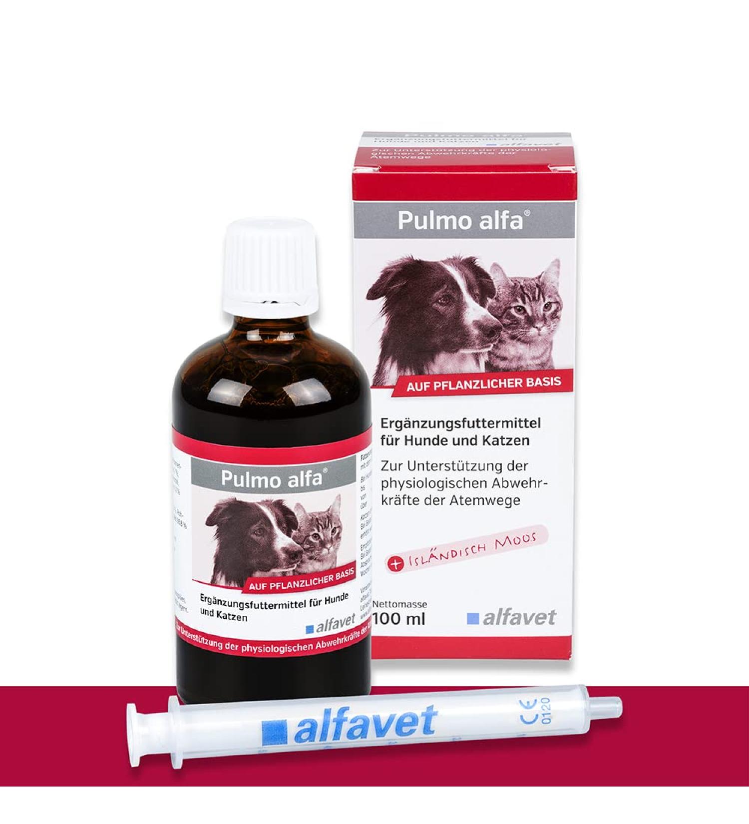 Alfavet Pulmo Alfa - 100ml Respiratory Support Juice for Dogs & Cats | Supplementary Feed with Dosing Syringe - International Shipping Available - Buy Online on GoSupps.com
