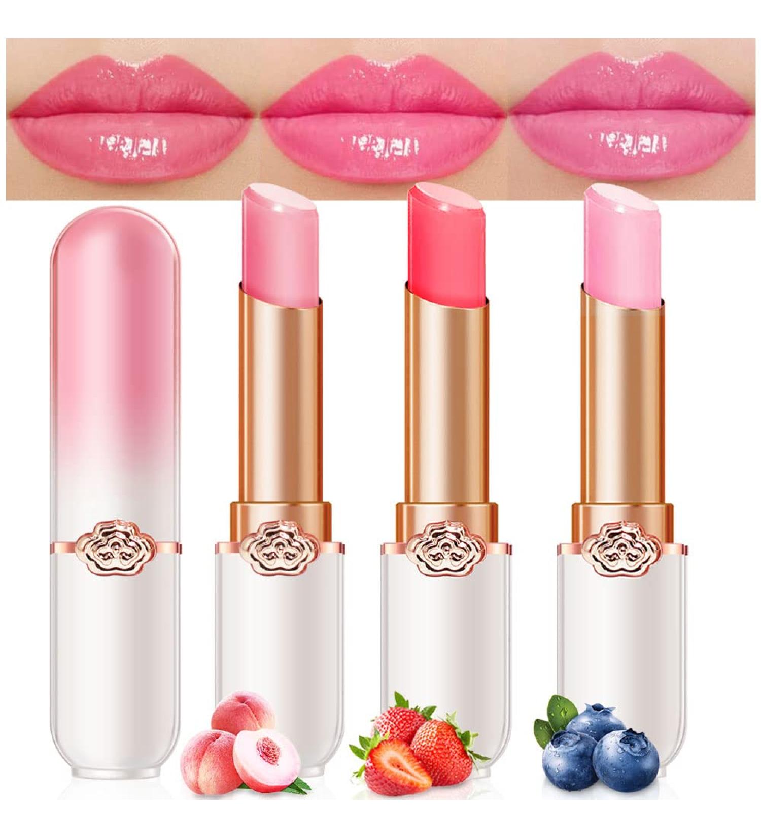 Peach Strawberry Blueberry Tinted Lip Balms Gift Set for Women - Korean Long Lasting Lipstick Stain Trio - Color Changing Light Pink Lip Tint Gloss - 3Pc Pack - Buy Online on GoSupps.com