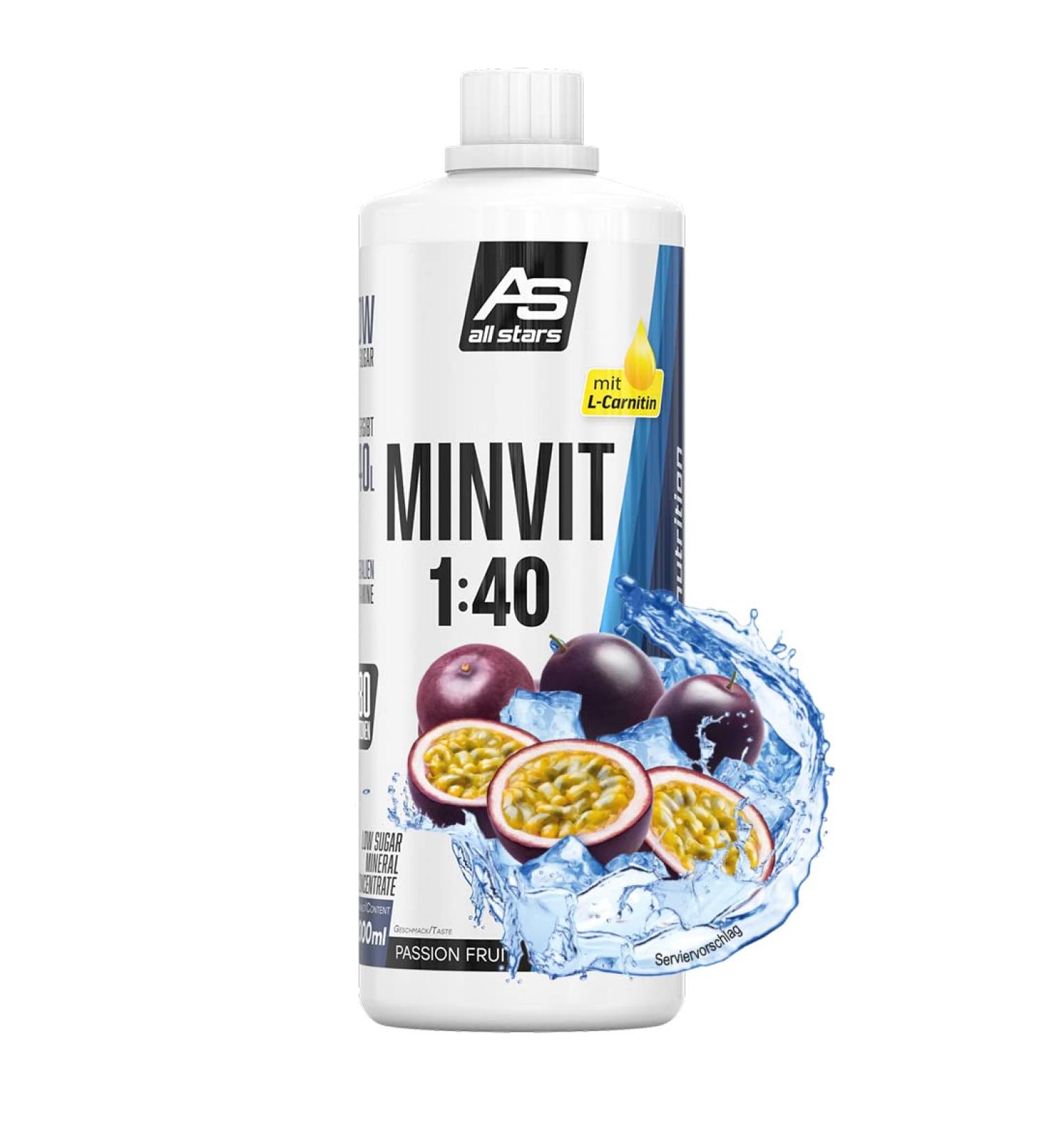 All Stars Minvit Maracuja Beverage Concentrate 1L | Nutrient-Rich Sport Drink Syrup with L-Carnitine | Makes 40L | Sugar-Free & Vitamin-Enriched - Buy Online on GoSupps.com