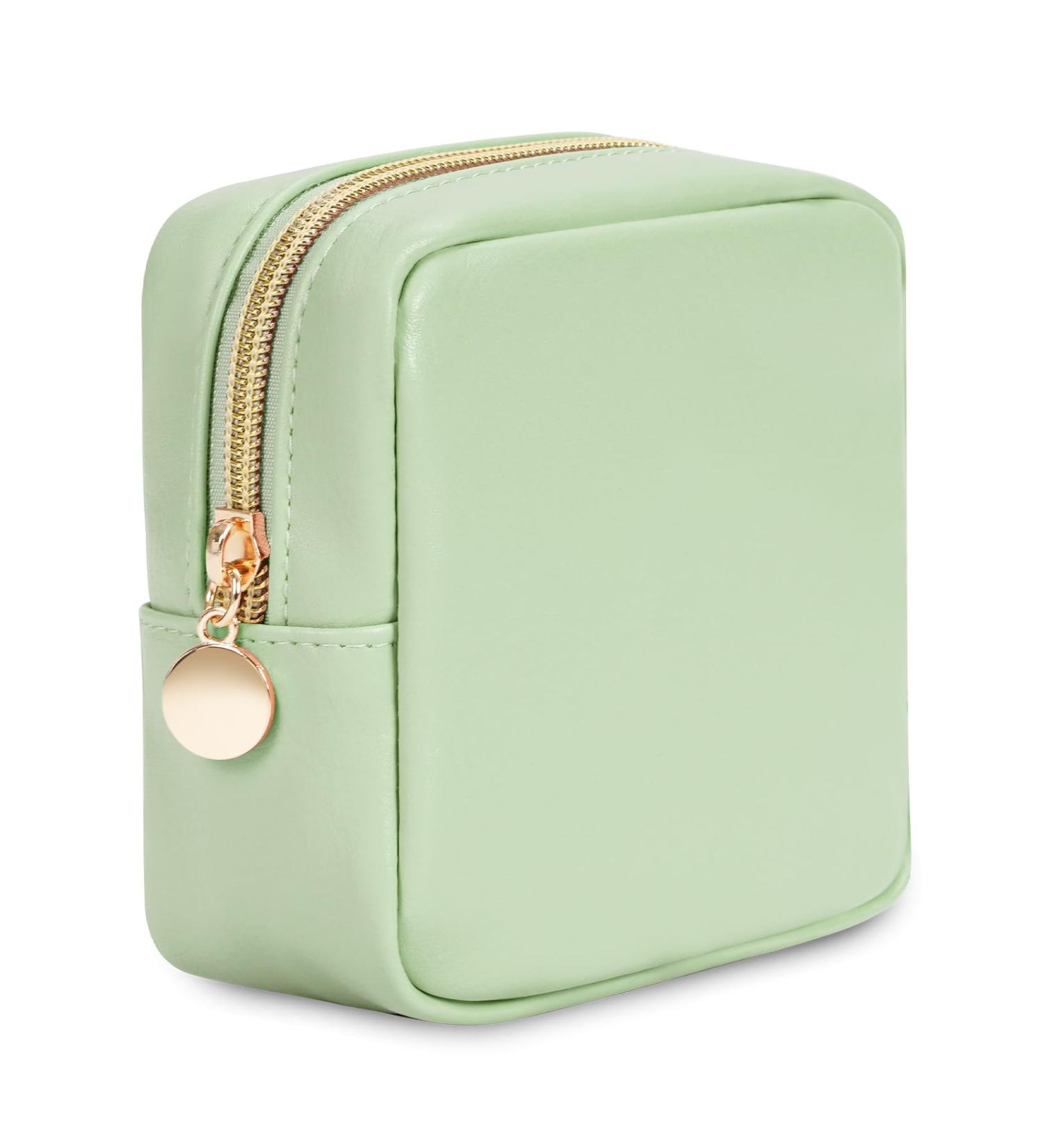 Wandering Nature Eco Vegan Leather Small Makeup Bag - Mini Cosmetic Pouch with Slip-in Pockets for Women in Green - Buy Online on GoSupps.com