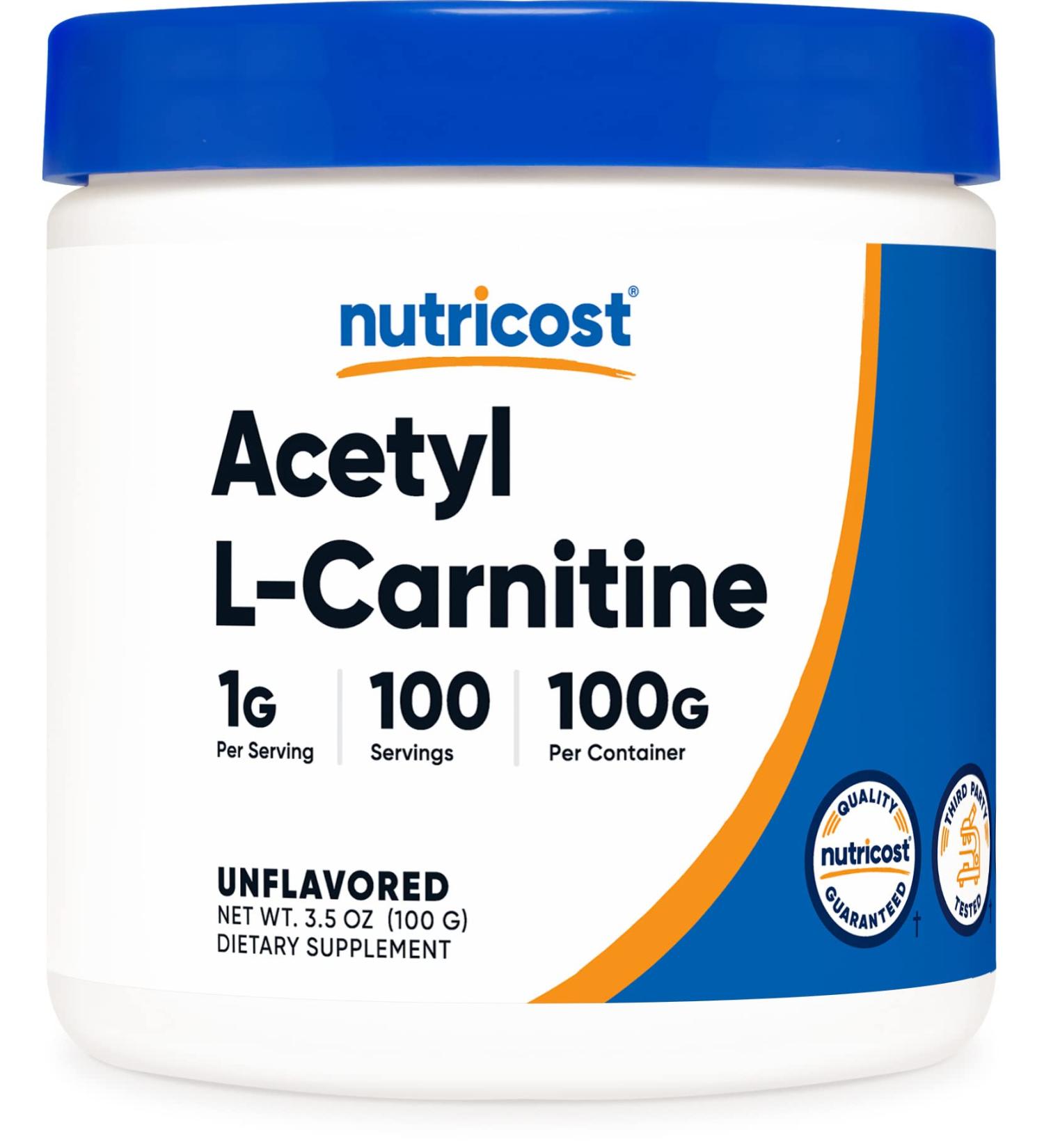 Nutricost Acetyl L-Carnitine Powder - 100g, 1000mg Per Serving - Non-GMO & Gluten Free - 3.52oz (1 Pack) - Buy Online on GoSupps.com
