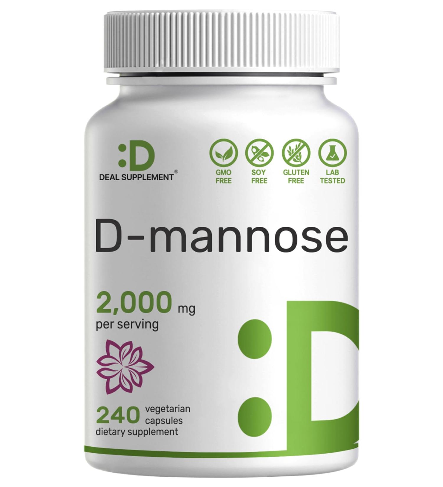 DEAL D Mannose Veggie Capsules 2000mg - Fast Acting UTI Support - 240 Pills - Vegan Non-GMO - International Shipping Available - Buy Online on GoSupps.com