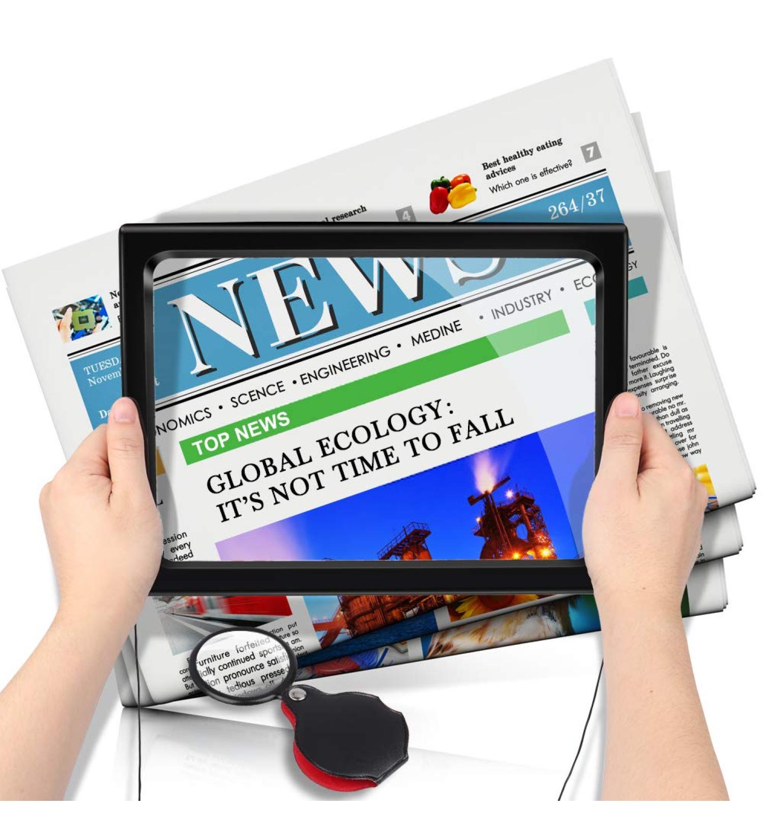 Lofe 3X Enlargement Reading Light - A4 Rectangular LED Magnifier for Seniors | Foldable Stand for Books Maps & Jewelry - Buy Online on GoSupps.com