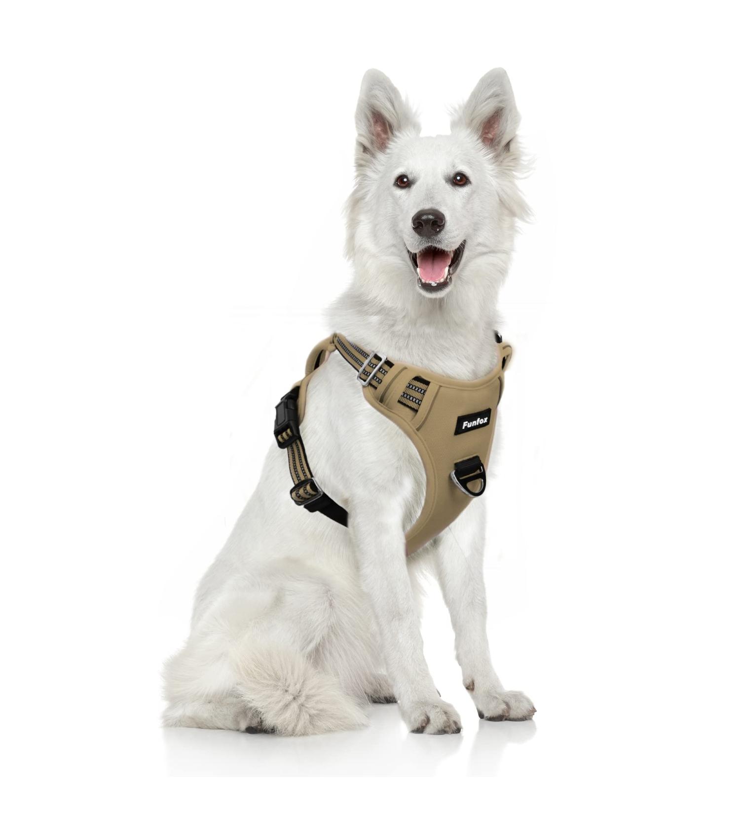Funfox No Pull Dog Harness for Large Dogs - Adjustable Anti-Train Safety Harness | Breathable XL Brown Chest Harness - Buy Online on GoSupps.com