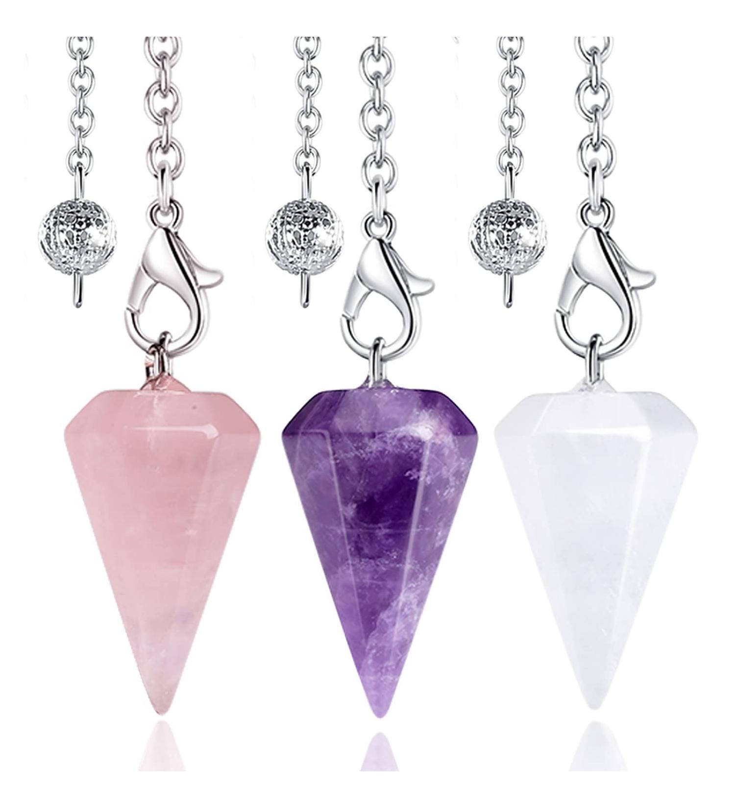 Xiannvxi 3pcs Crystal Pendulum Set - Amethyst Rose Quartz & Clear Quartz for Prophecy | Gemstone Pendulums for Reiki & Witchcraft Supplies - Buy Online on GoSupps.com