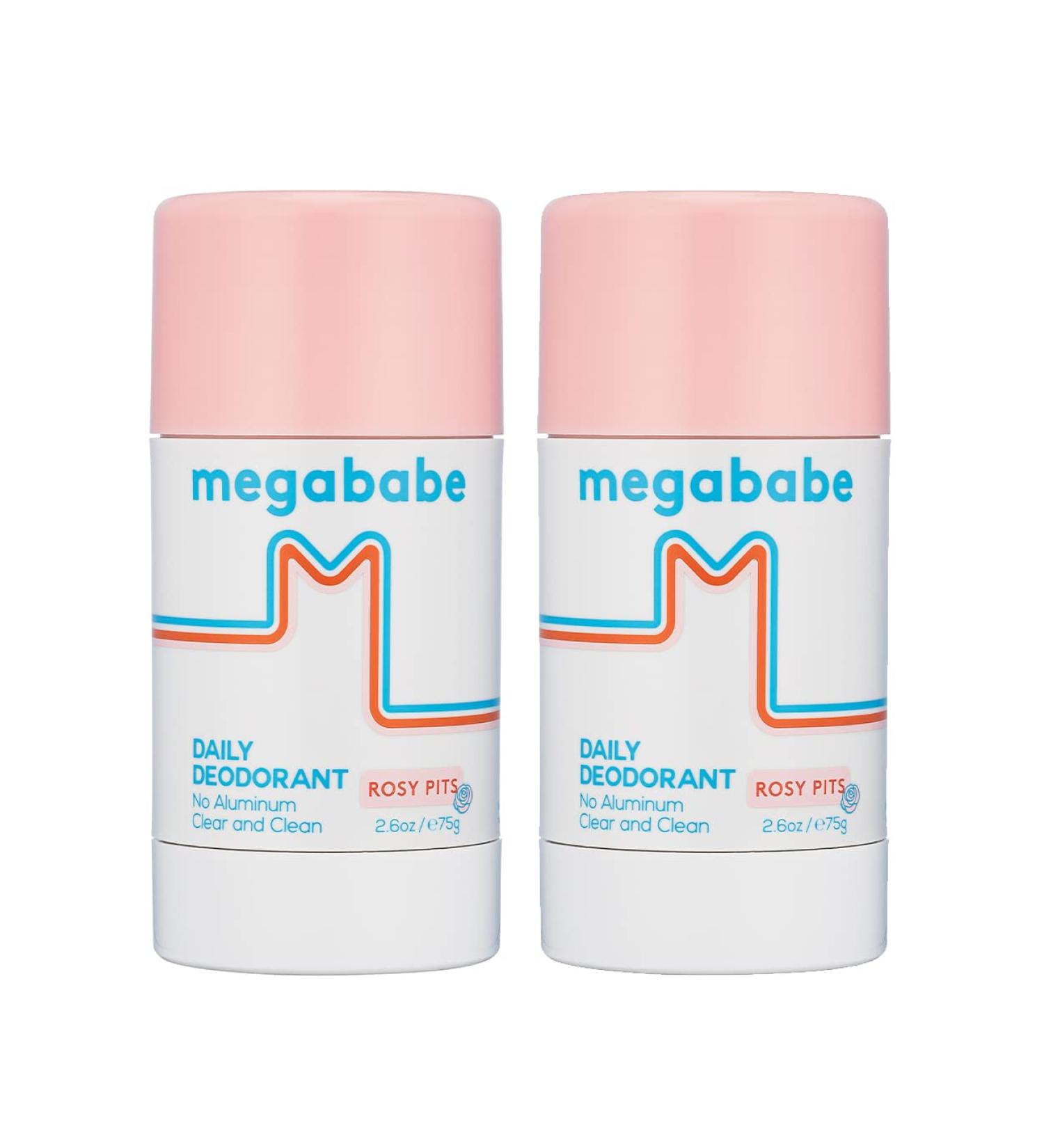 Megababe Daily Deodorant - Rosy Pits | 72 hour Odor Protection | Aluminum-Free Clear & Clean | 2.6 oz - 2 Pack 2 Count (Pack of 1) - Buy Online on GoSupps.com