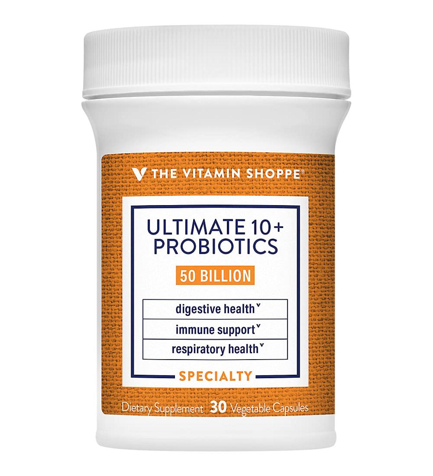 The Vitamin Shoppe Ultimate 10+ Probiotics 50 Billion CFU - 10 Probiotic Strains for Digestive Health Immune & Gut Support (30 Vegetable Capsules) 30 Count (Pack of 1) - Buy Online on GoSupps.com
