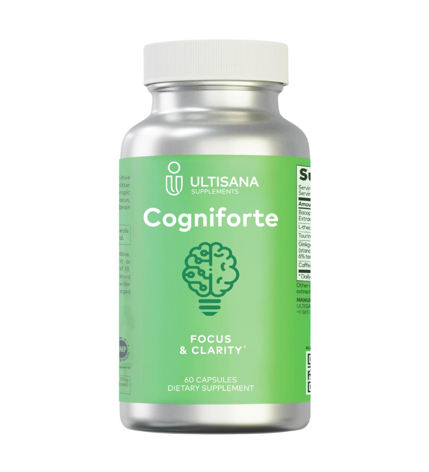 Cogniforte L-Theanine & Ginkgo Biloba Brain Supplement for Memory and Focus | Enhanced Cognitive Support Mental Clarity & Energy Booster | with Taurine Vitamin B12 & Caffeine | 60 Count 60 Count (Pack of 1)