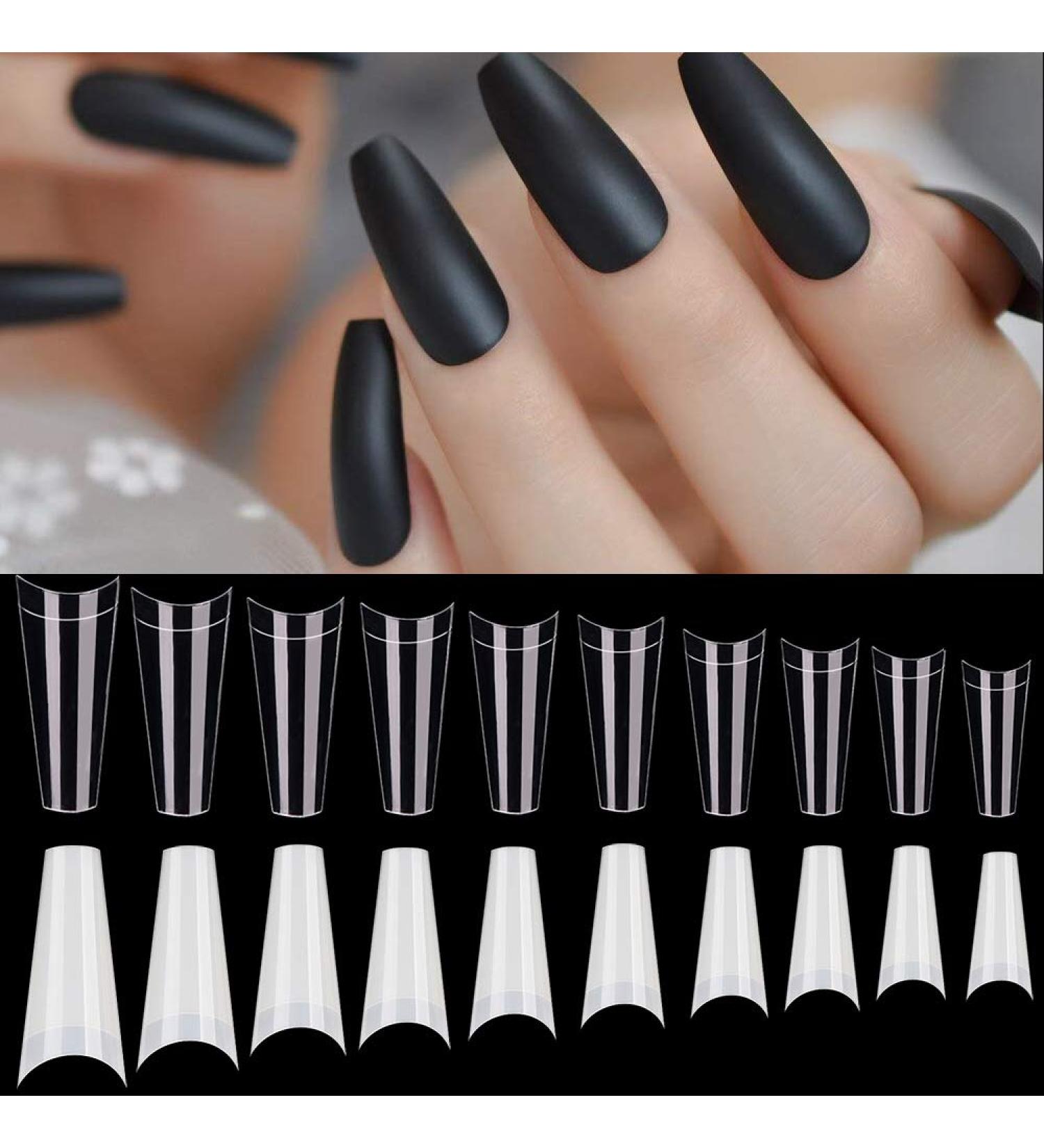 1000PCS Curved Long Coffin Nail Tips - Half Cover Ballerina Fake Nails for DIY Mani-Pedi | 10 Sizes - Perfect for Nail Studios - Buy Online on GoSupps.com