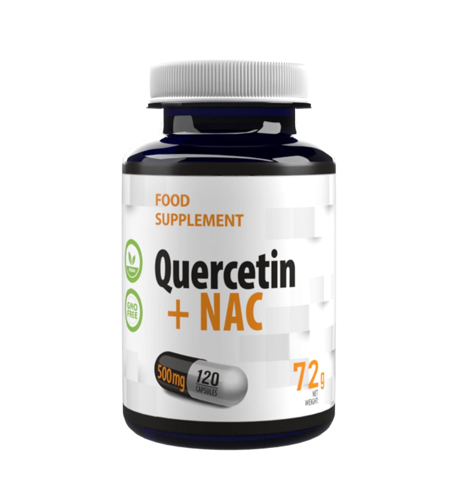 Quercetin + NAC Complex 500mg | 120 Vegan Capsules | High Strength Supplement | 3rd Party Lab Tested | Gluten & GMO Free - Buy Online on GoSupps.com
