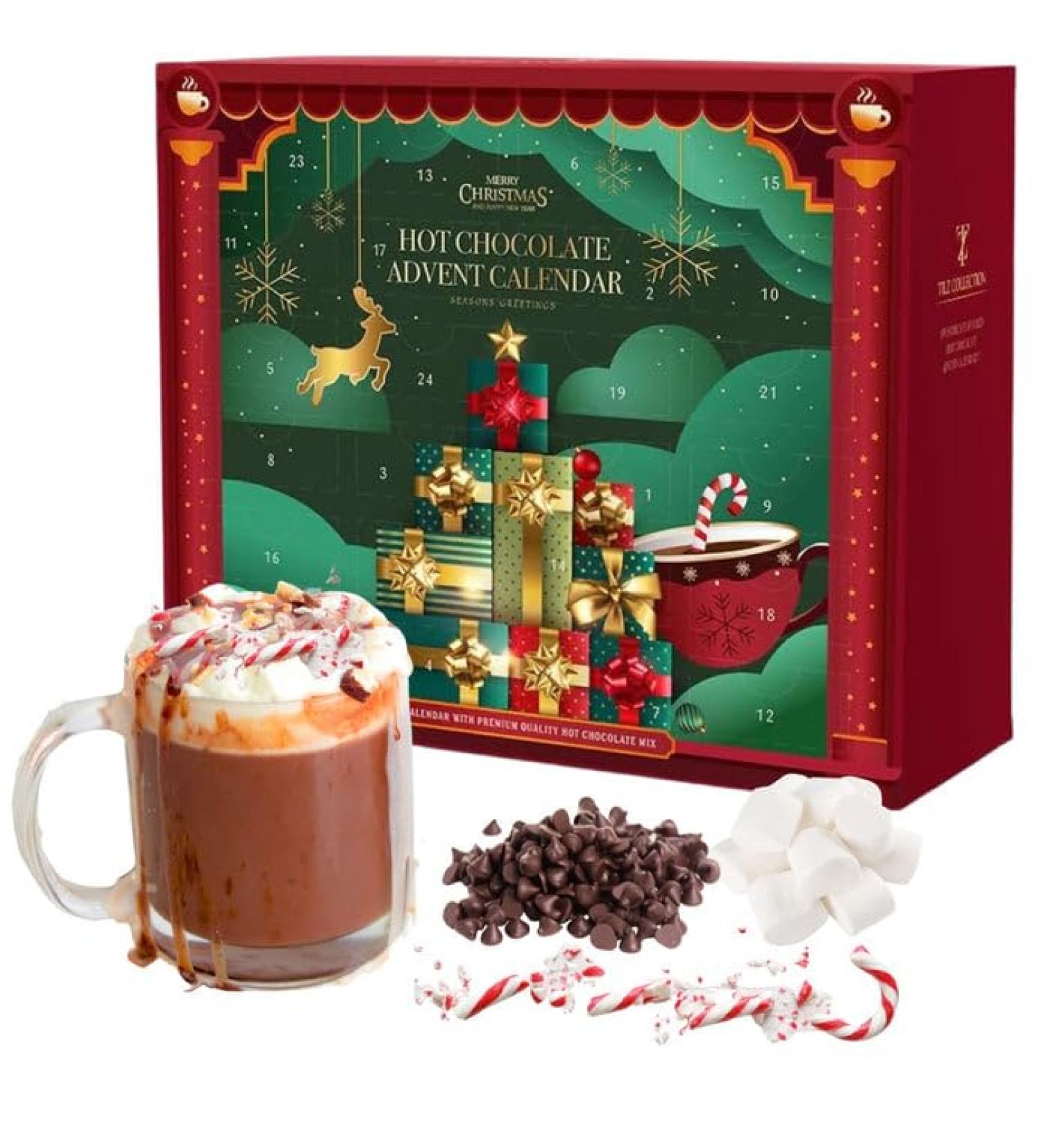 Hot Chocolate Advent Calendar 2023 Christmas | 24 Days Hot Chocolate Gift Set Selection With Mini Marshmallows For Hot Chocolate | Candy Canes | Chocolate Drops | 12 Flavours Hot Chocolate Gift Sets - Buy Online on GoSupps.com