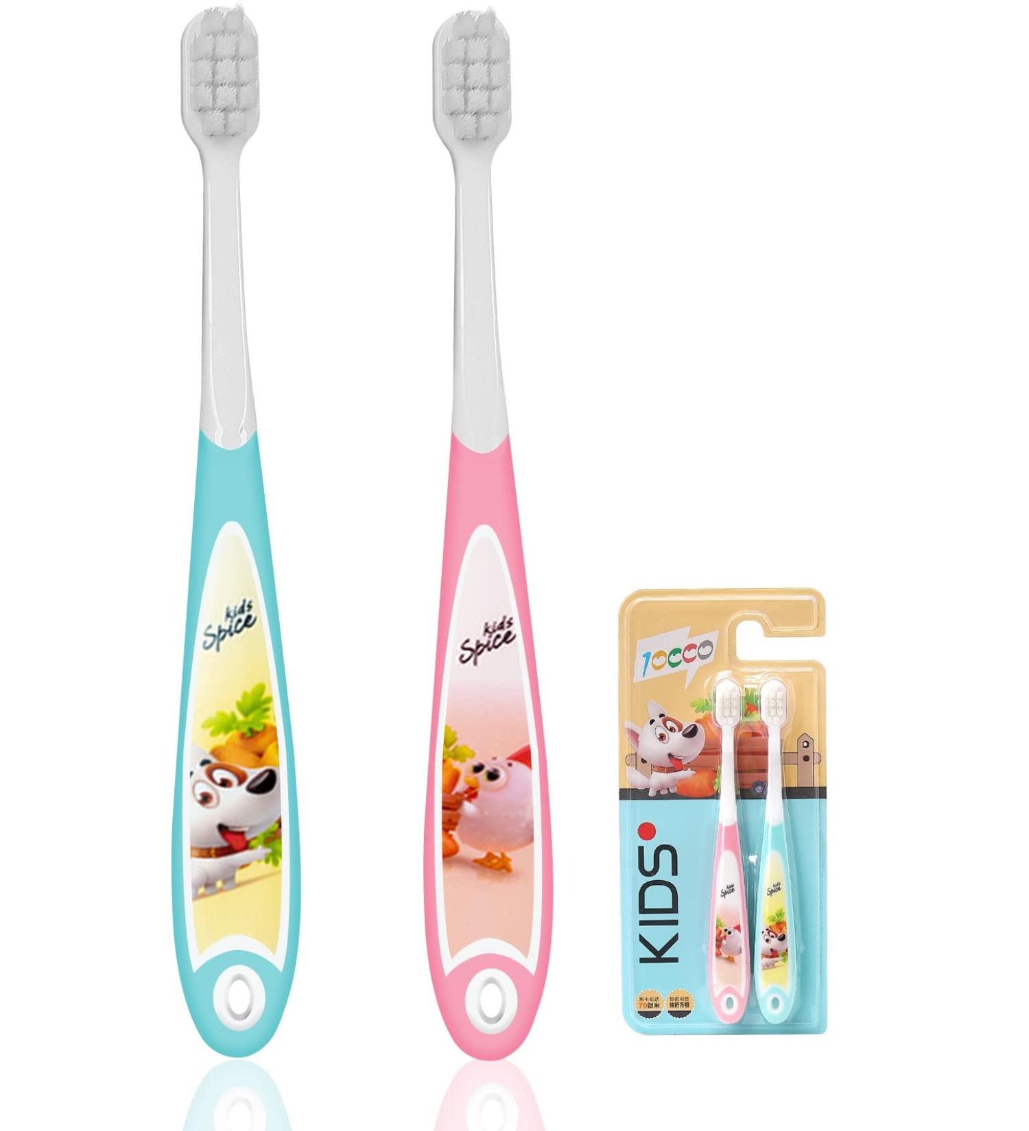 Soft Nano Baby Toothbrush for Kids 1-6 Years | 2 Pack with Tongue Cleaner (Pink & Green) - Buy Online on GoSupps.com